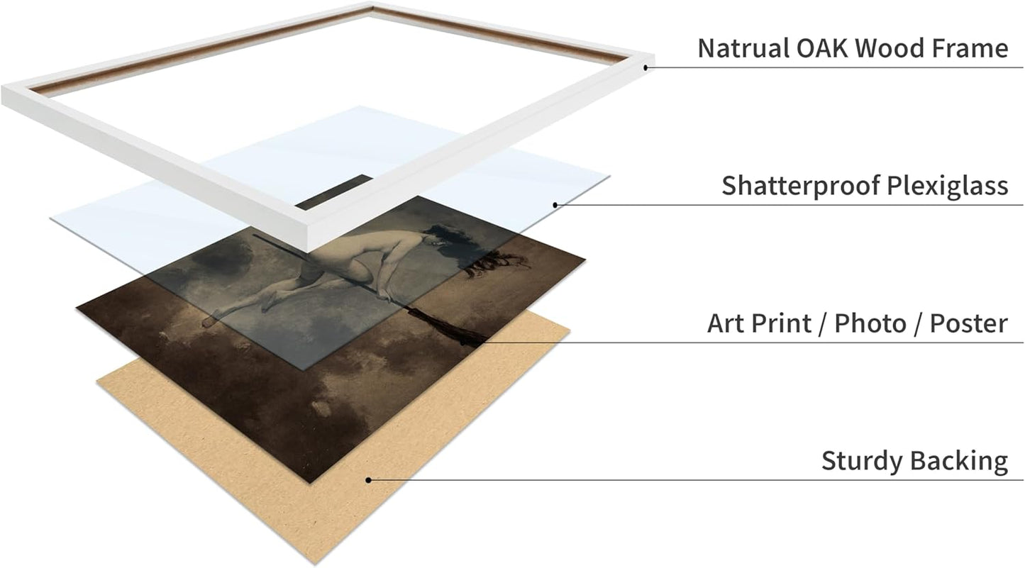 Poster Master Vintage Albert Joseph Penot Poster - Retro Halloween Print - Gift for Artist, Friend - Departure for the Sabbath, Naked Witch on Broom - Wall Decor for Bedroom, 8x10 White Framed