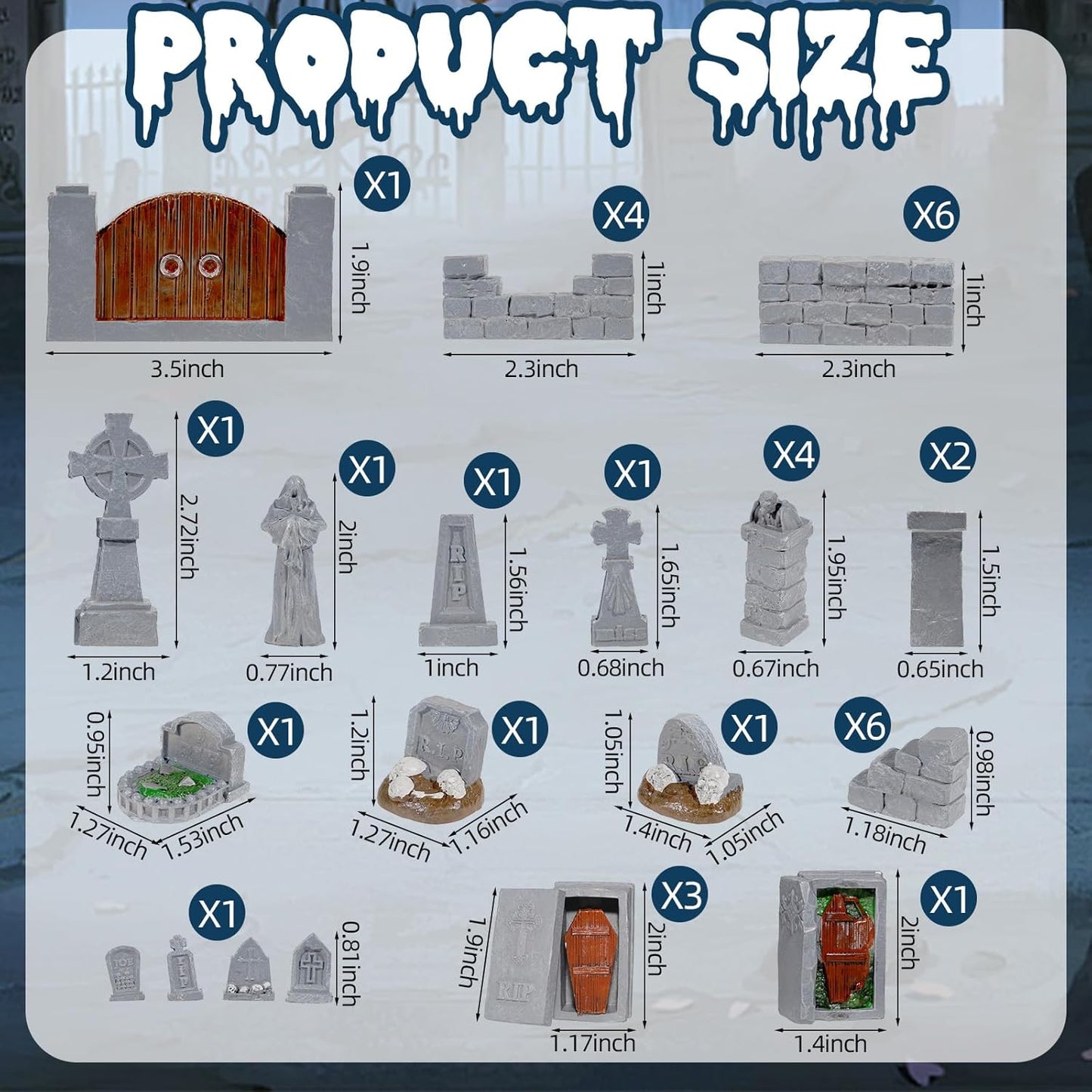 Warmtree 38 Pcs Graveyard Terrain Miniatures Set, Halloween Miniature Tombstones Figurine Mini Resin Tombstones for Diorama Supplies Miniature Graveyard Scene DIY Crafts Outdoor Decorations