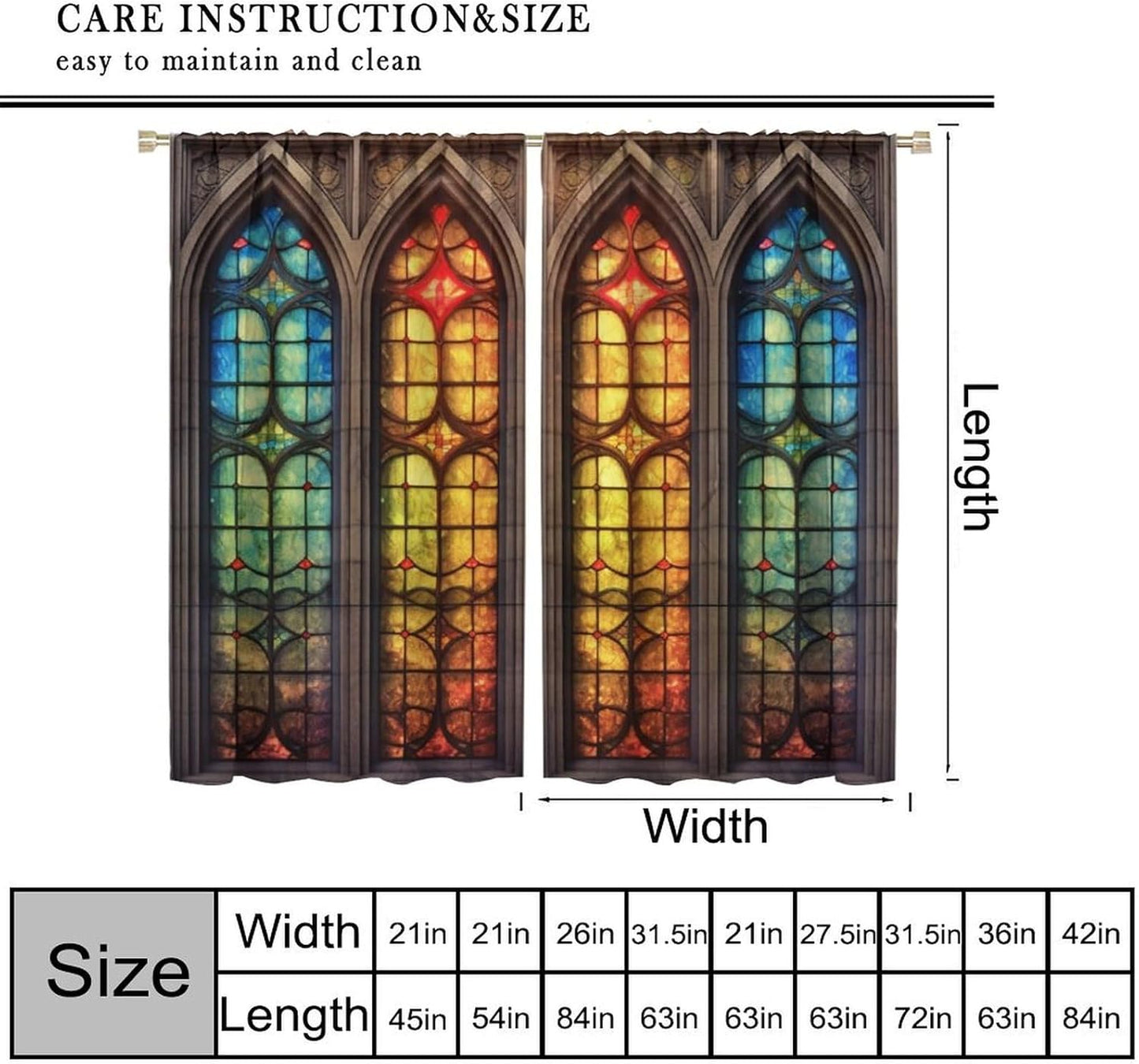 Stained Glass Curtains,Mid Century Vintage Style Abstract Art Home Decor Drapes for Bedroom Living Room Kitchen Window Treatment 2 Panels Set Total Size 42" W X 45" L Inch
