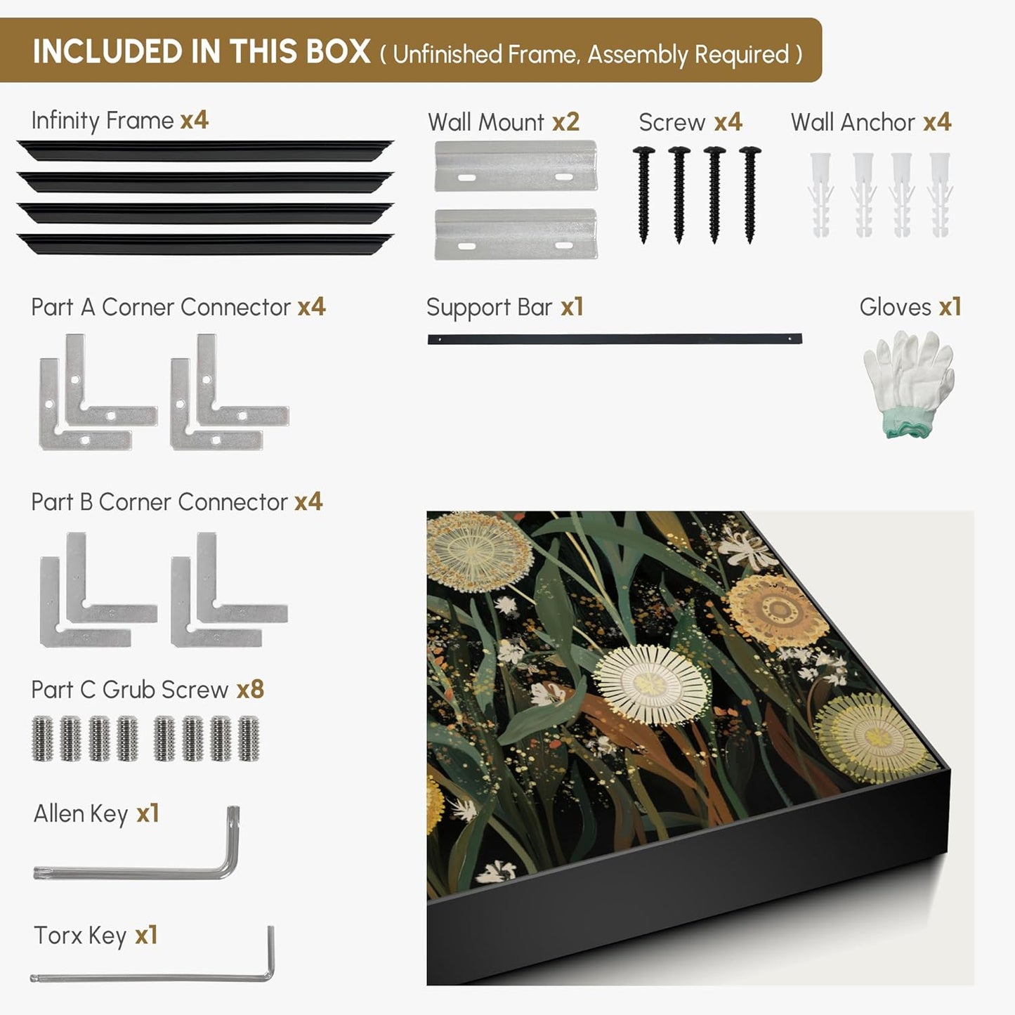 SIGNWIN 36"x72" Extra Large Framed Wall Art Whimsical Dandelion Field in Yellow and Green, Playful Botanical Print for Home Living Room Bedroom Decor (Frame Assembly Required)