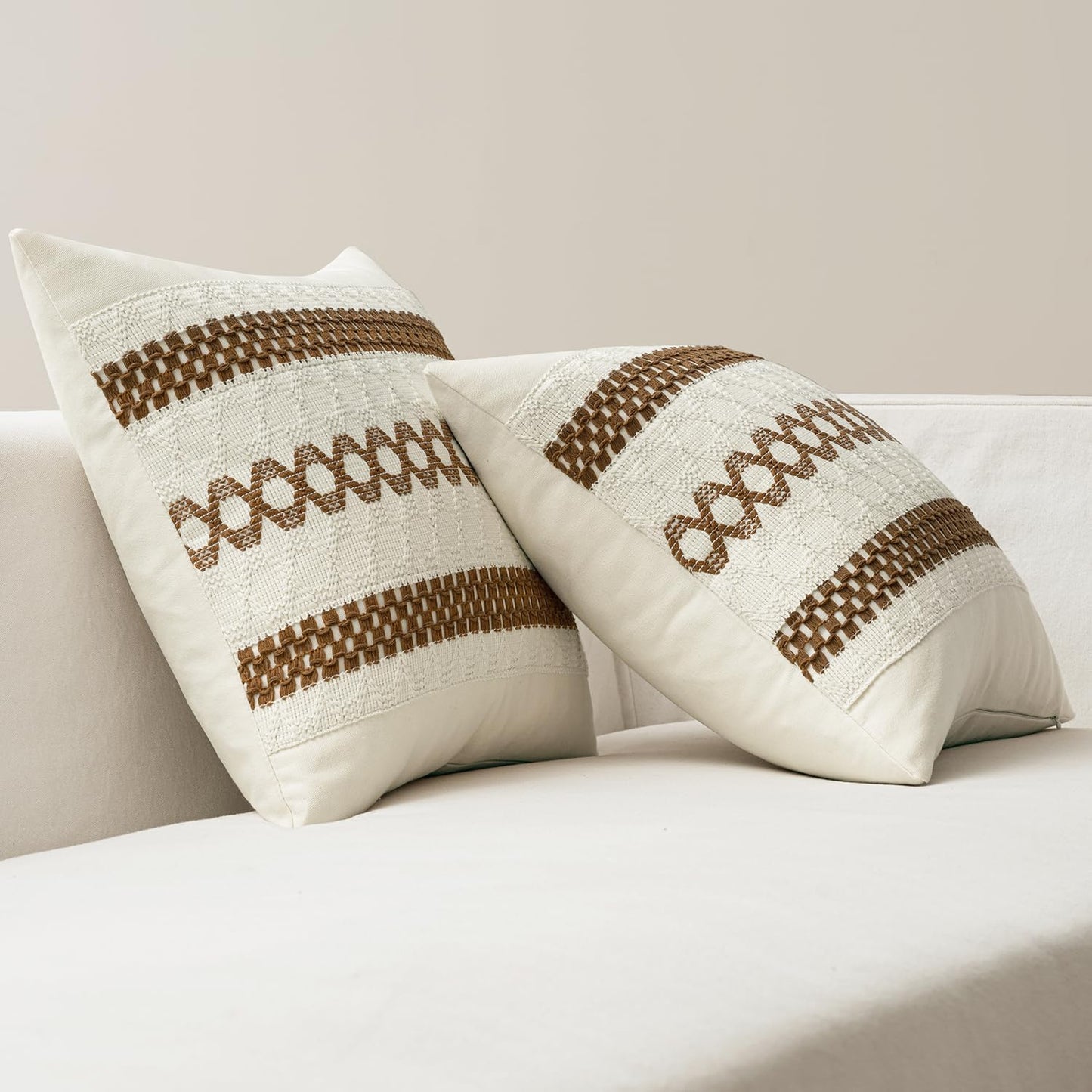 MIULEE Set of 2 Coco Brown Boho Decorative Pillow Covers 20x20 Inch Farmhouse Rustic Couch Throw Pillows Modern Spring Cotton Cushion Covers Retro Cute Macrame Woven Home Decor for Bed Sofa Chair