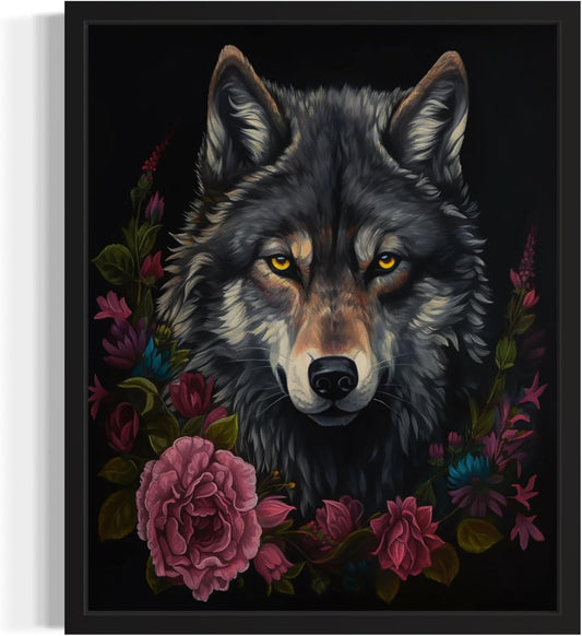 Vintage Wolf Poster Art Print, Halloween Scary Wall Art Academia Spooky Painting Decoration for Horror Prints, Gothic Posters Bedroom Decor 89 (Vintage Wolf, 8 x 10 inches, Black Frame)