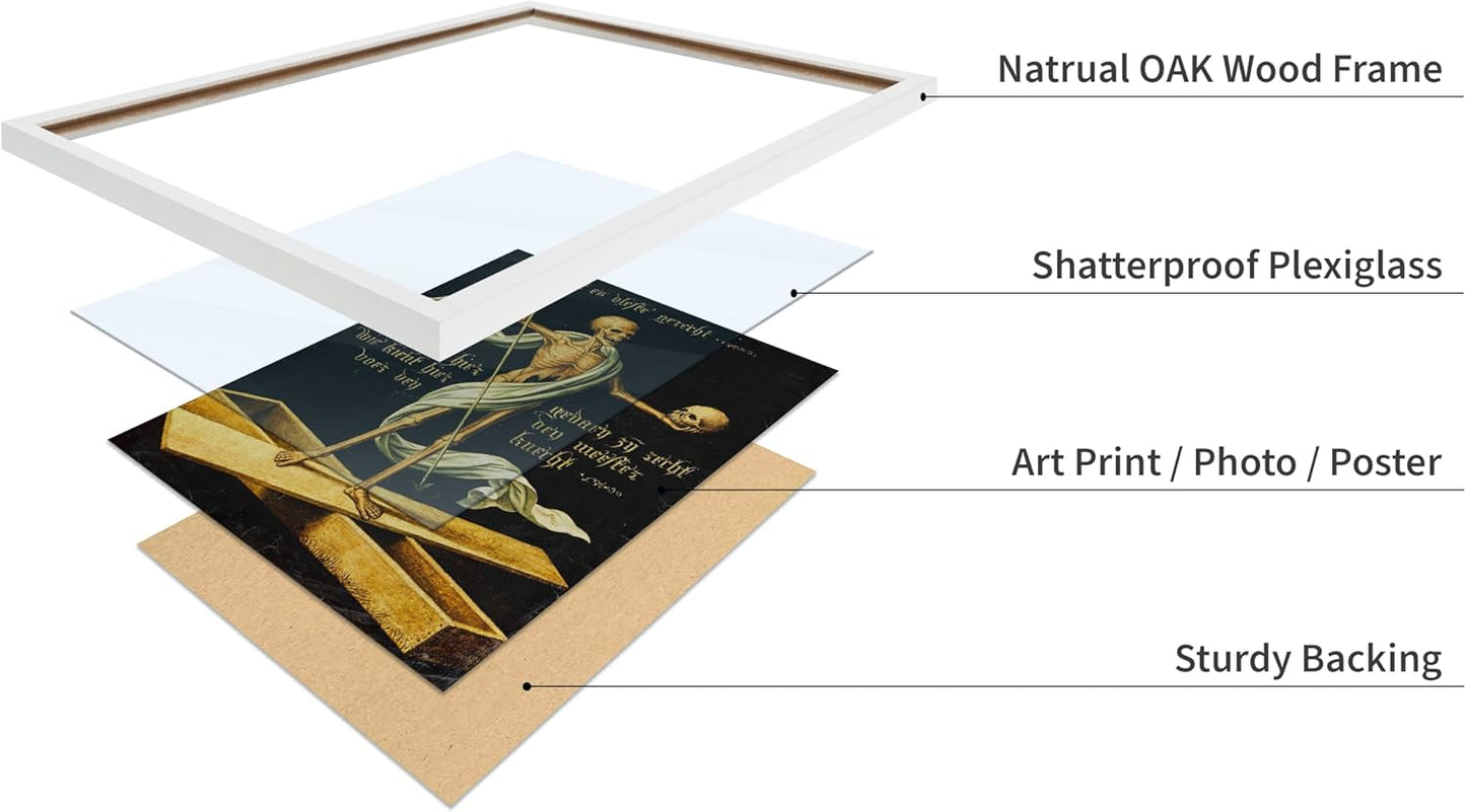 Poster Master Vintage Medieval Poster - Retro Gothic Print - Gift for Artist, Friend - Allegory of Life and Death, Skeleton, Dark, Skull - Wall Decor for Home, Living Room, 11x14 White Framed