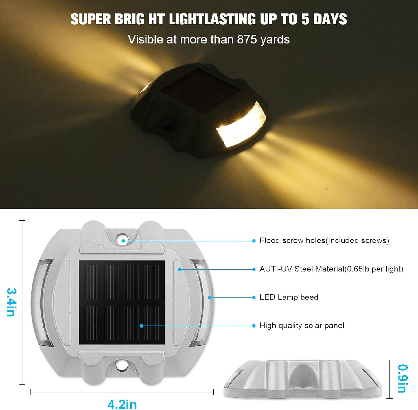 VOLISUN Solar Deck Lights, 12-Pack Led IP67 Waterproof Outdoor Warning Step Lights for Driveway, Sidewalk, Garden Pathway, Yard (Warm White)