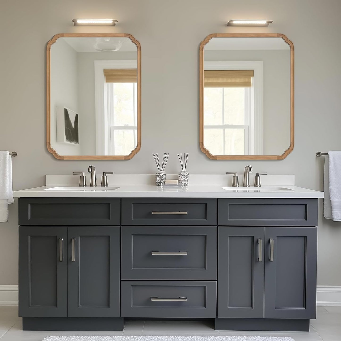 WallBeyond 30" x 40" Rounded Corner Arch Wall Mirror with Wood Frame for Entryway, Living Room or Bedroom Home Decor - Light Woodgrain [30 x 40 inches, Honey-Colored]