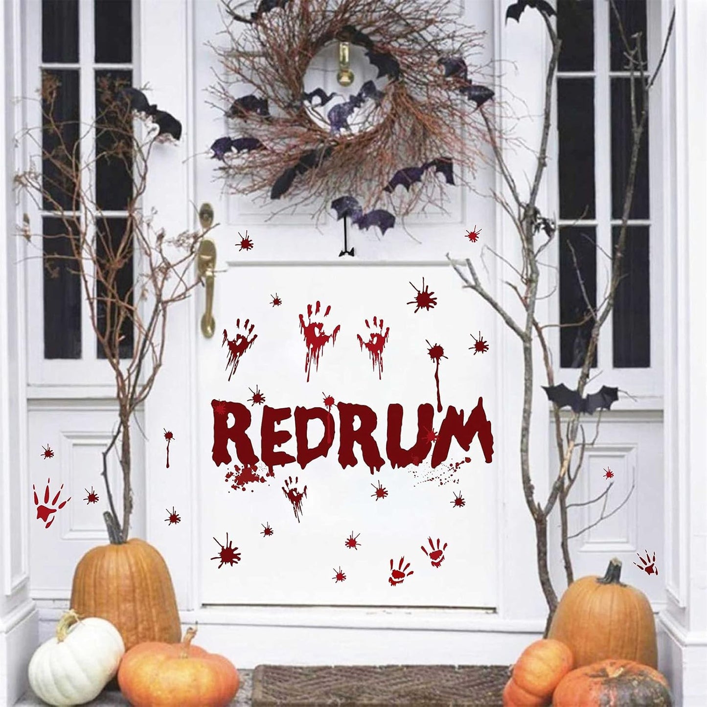 Halloween Redrum Murder Wall Decal Horror Ghost Hand Wall Decals Halloween Blood Splatter Decals Removable Peel and Stick Walls Stickers for Haunted House Party Window Decor