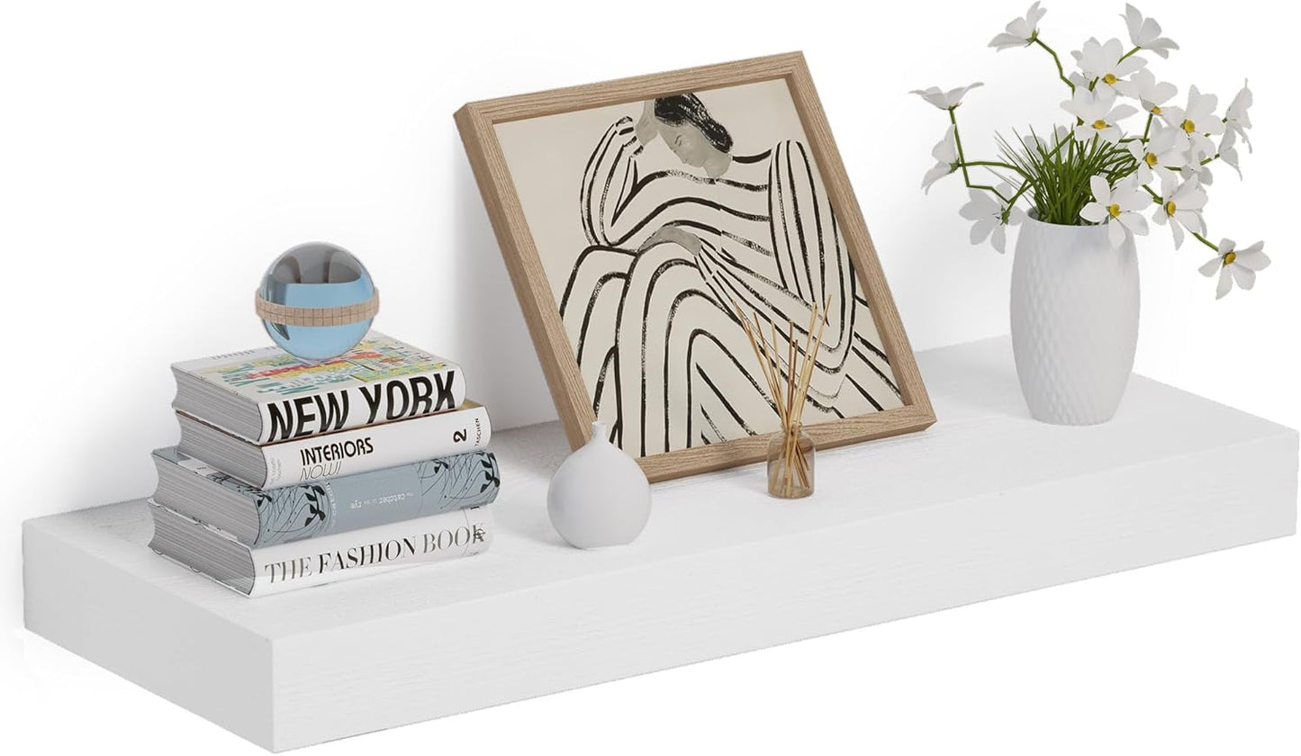 Heimlove 24 x 12 Inch Deep Floating Shelves Wall Mounted with Invisible Brackets,Storage Hanging Shelf for Wall Decor in Bathroom, Bedroom, Toilet, Kitchen, Living Room, Office Set of 1 (White)