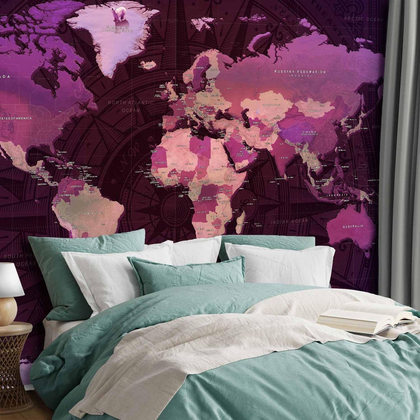 artgeist Premium Wall Mural World Map 177x124 in - XXL Non-Woven Wallpaper Fleece Wall Decor Photo Print Picture Image Design Home Map of The World k-A-0273-a-a
