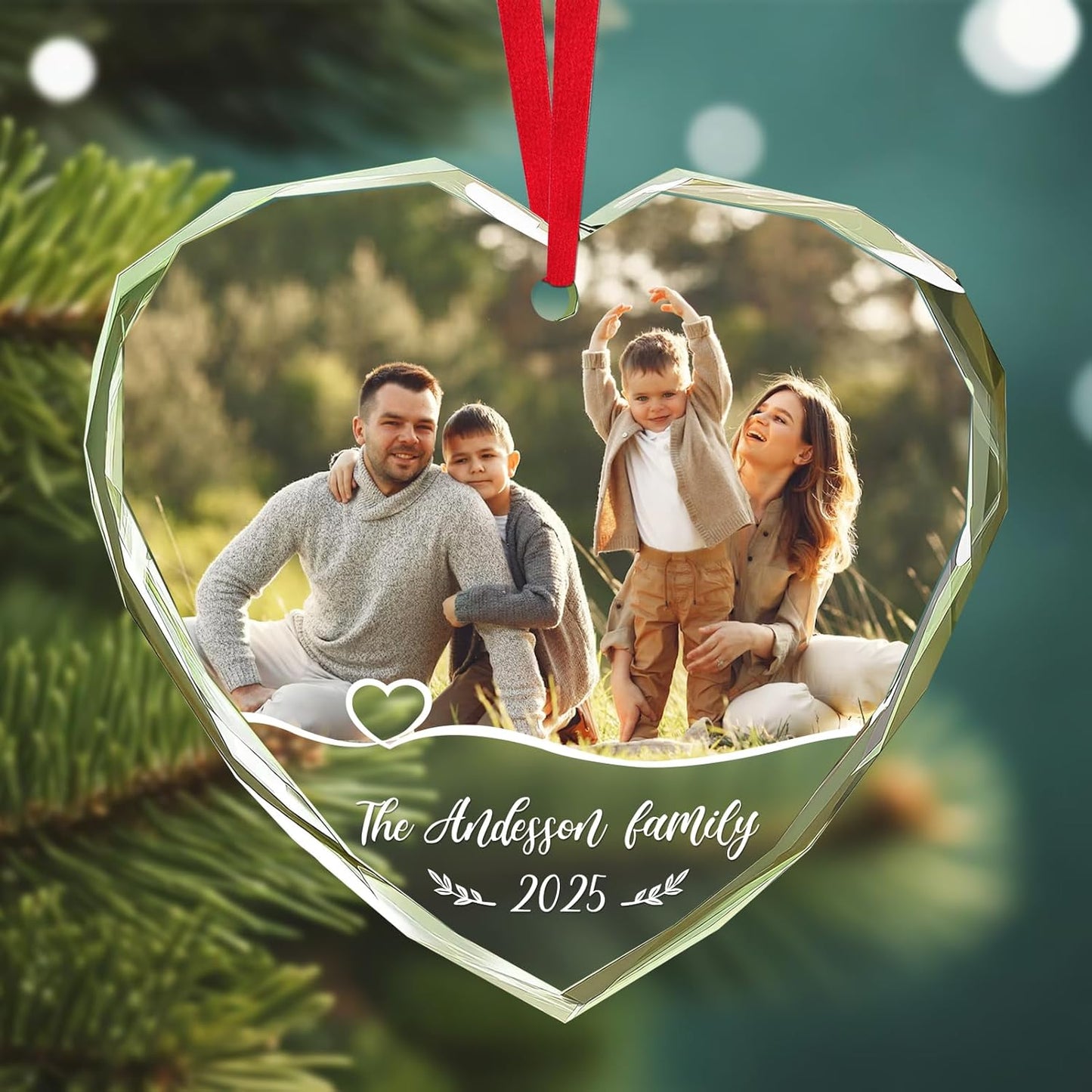 Personalized Christmas Ornaments 2025 with Photo & Text - Customized Crystal Glass Christmas Tree Decor Gifts for Family, Couples, Pets, Baby’s First Xmas – 6 Heart/Round Designs