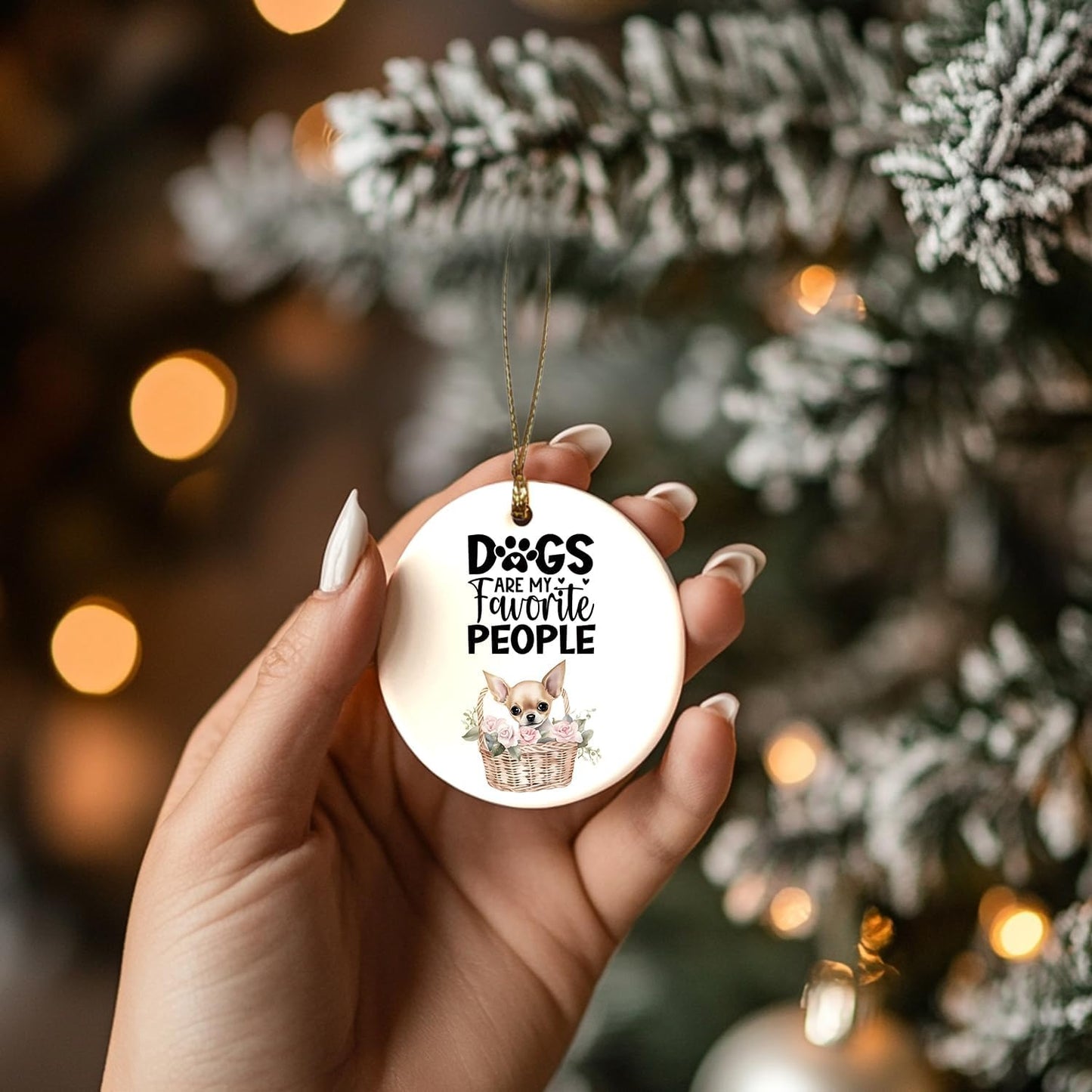 Chihuahua Ornament, Chihuahua Ornaments for Christmas Tree, Chihuahua Gifts for Women, Dogs are My Favorite People Chihuahua Ceramic Ornaments, Floral Chihuahua Decorative Hanging Ornament