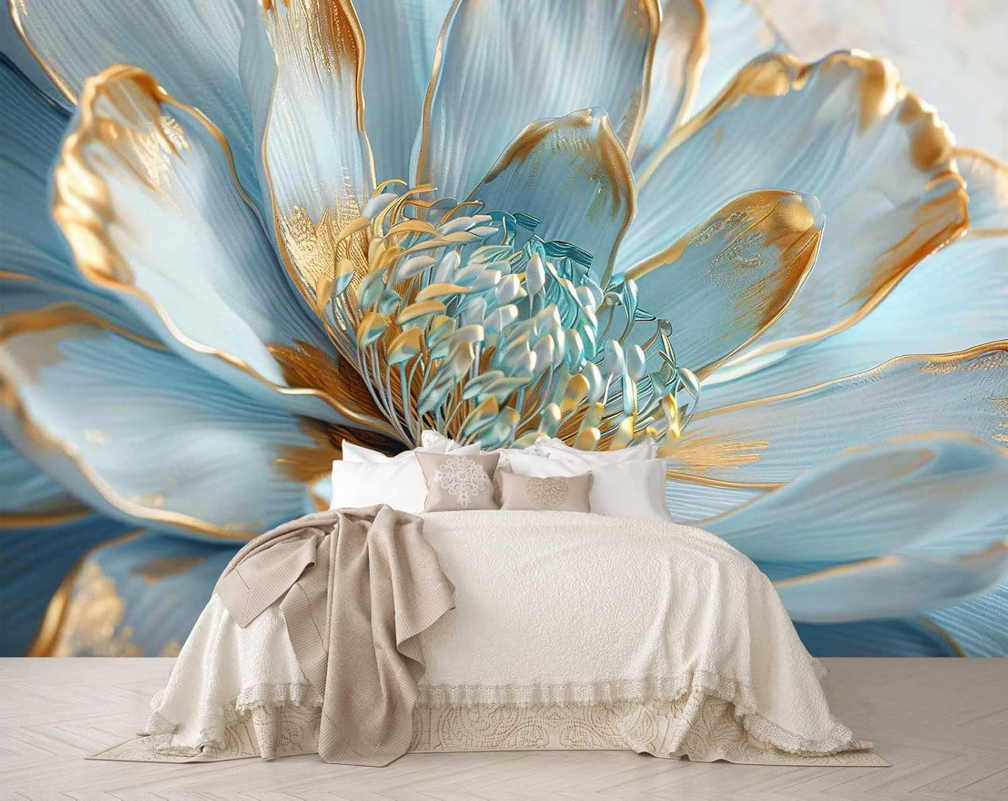 Artificial Sunflower Floral Wallpaper with Green and Gold Floral Leaves Mural for Interior Wall Decoration（Not Peel and Stick） 108"x75"