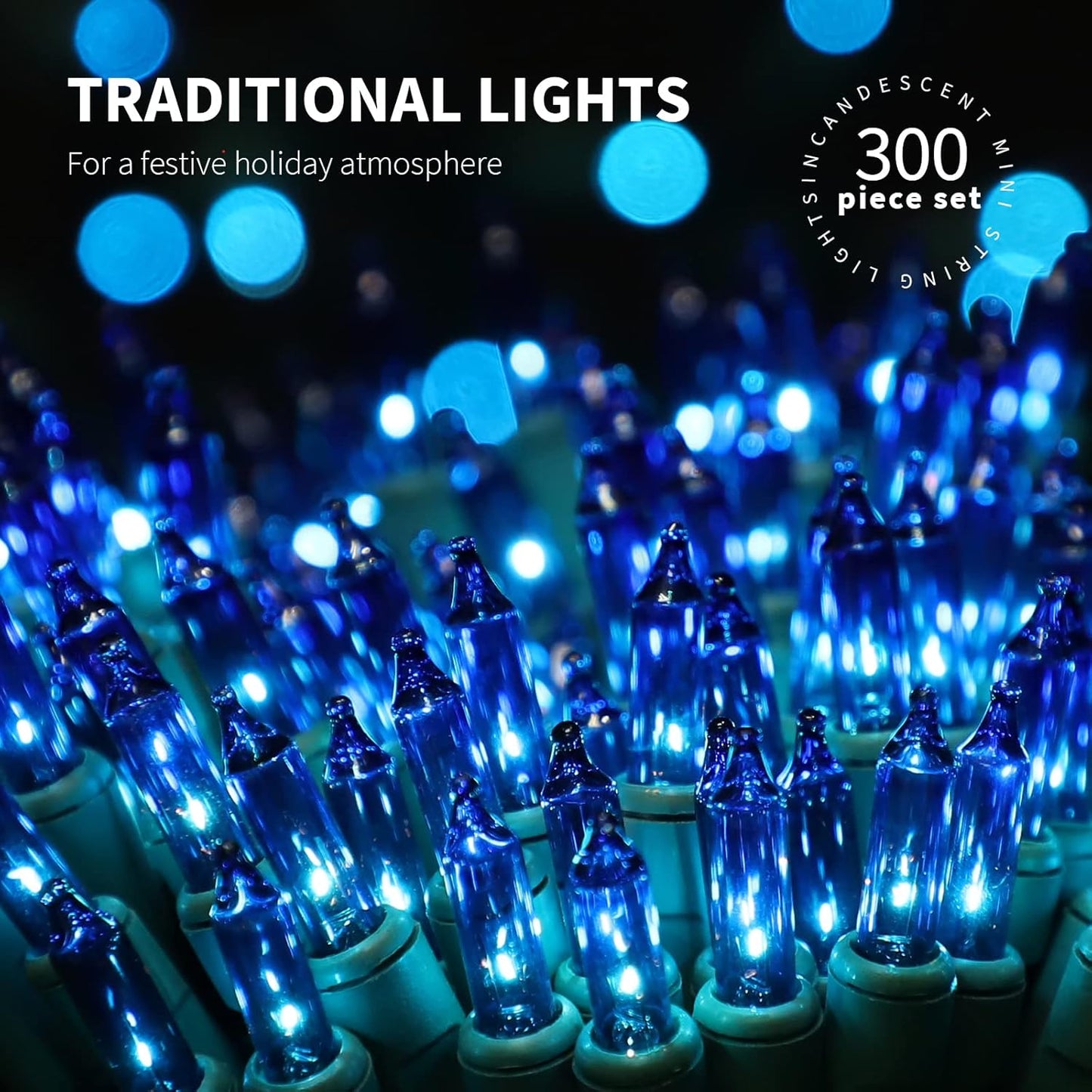 300LIGHTS(2*150L) Blue Extra-Bright with End Connectors Christmas Decorative Lights 19.44m UL Certified Mini String Light Set Waterproof for Home Garden Holiday Tree Party Patio Decor Wedding