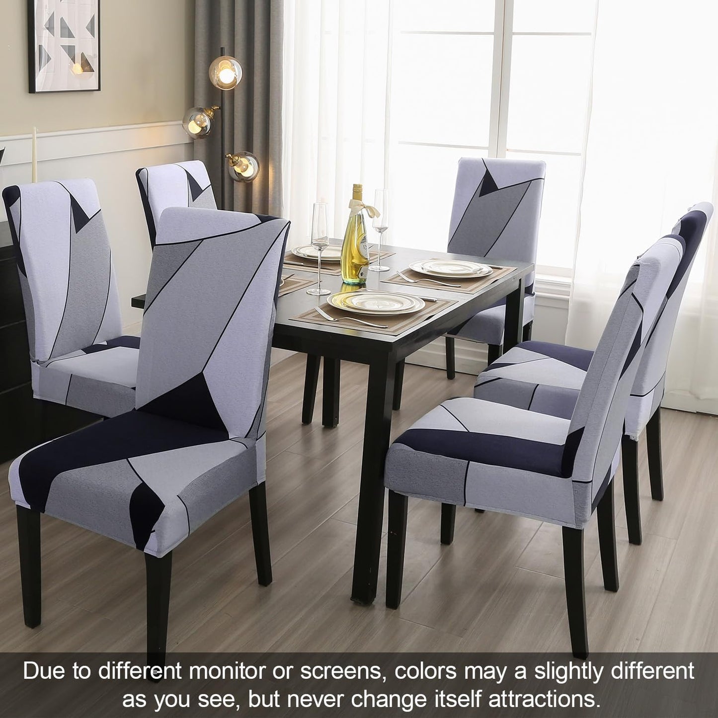 JQinHome Pattern Chair Covers for Dining Room Set of 4, High Stretch Removable Washable Parsons Chair Slipcover for Home Party Hotel Wedding Ceremony (White Grey,4PCS)
