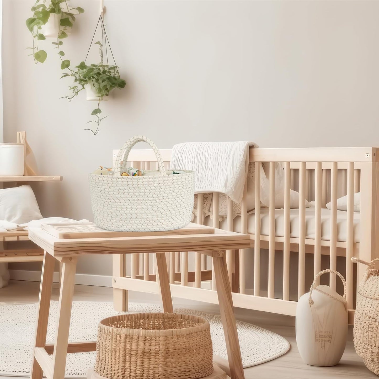 Diaper Caddy Organizer Cotton Rope Baby Basket Nursery Storage and Portable Tote Bag for Car Ideal Baby Shower Gifts and Registry Must-Have for Newborn Essentials Large striped