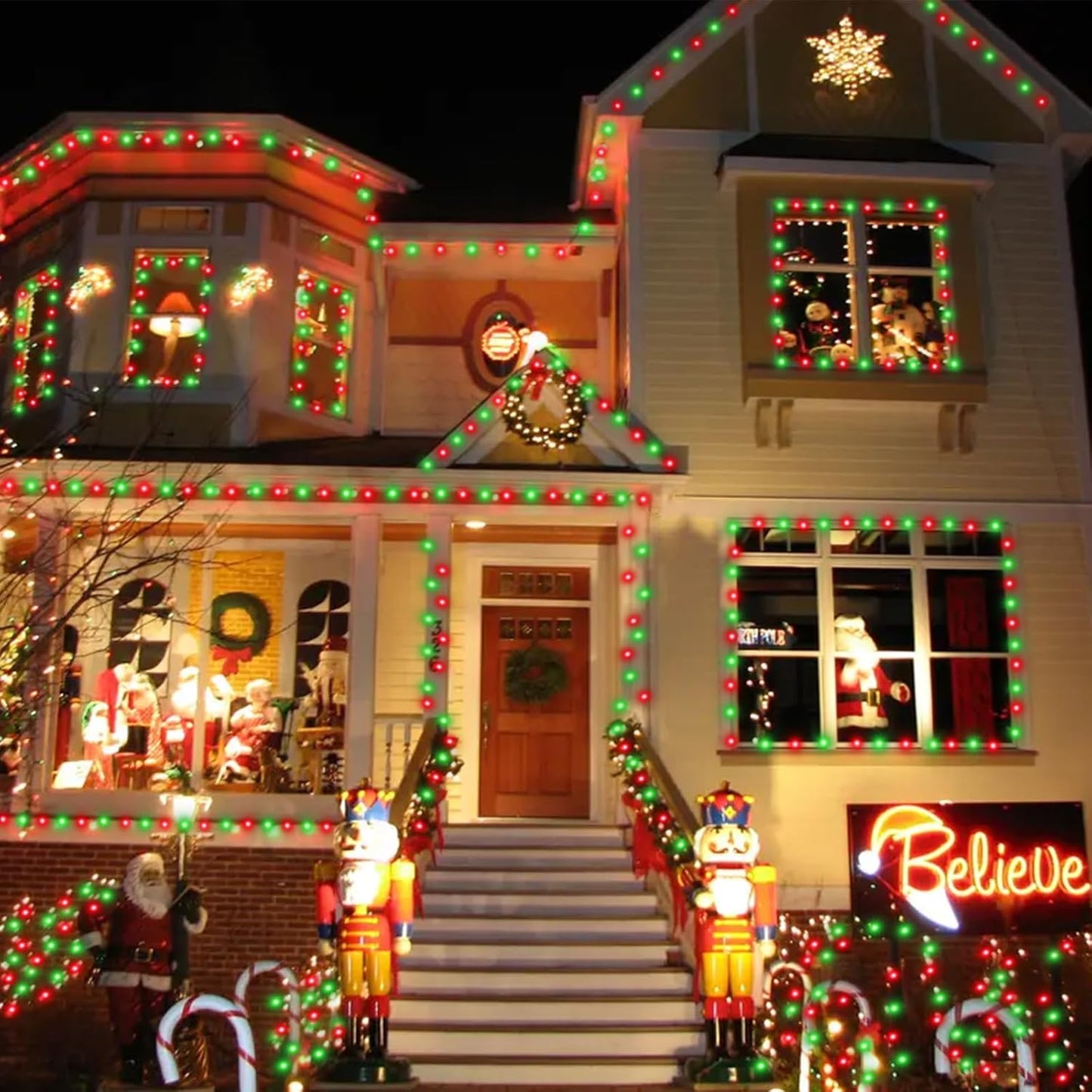 YEGUO Solar Rope Lights Outdoor Waterproof LED, 2 Pack Each 33ft 100 LED String Lights Outdoor, Red and Green Faity Lights in Clear Thin Tube