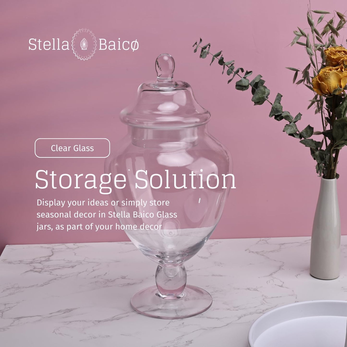 Clear Glass Apothecary Jars with Lid, Glass Candy Jar for Candy Buffet, Elegant Decorative Glass Jars for Wedding, Display and Party, Large Candy Canisters (Height: 12.6", Diameter: 6.3")