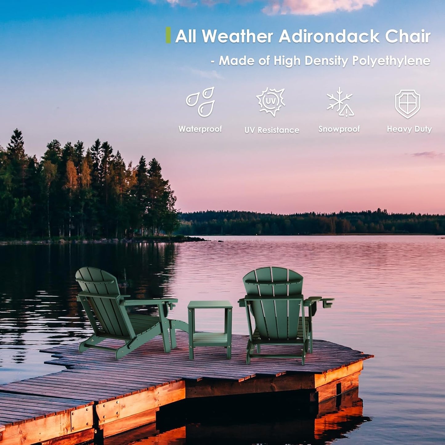 GREENVINES Adirondack-Ottoman | Set of 2 | HDPE Plastic | Outdoor Footrest | All Weather | Foot Rest | Foot Stool | Forest | for Adirondack Chair | for Patio Backyard Pool