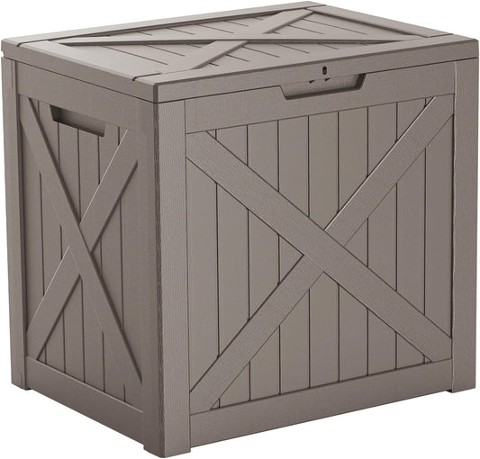 Vixzen 32 Gallon Resin Deck Box - Lockable Outdoor Storage for Patio Cushions, Garden Tools, Pool Supplies，Grey