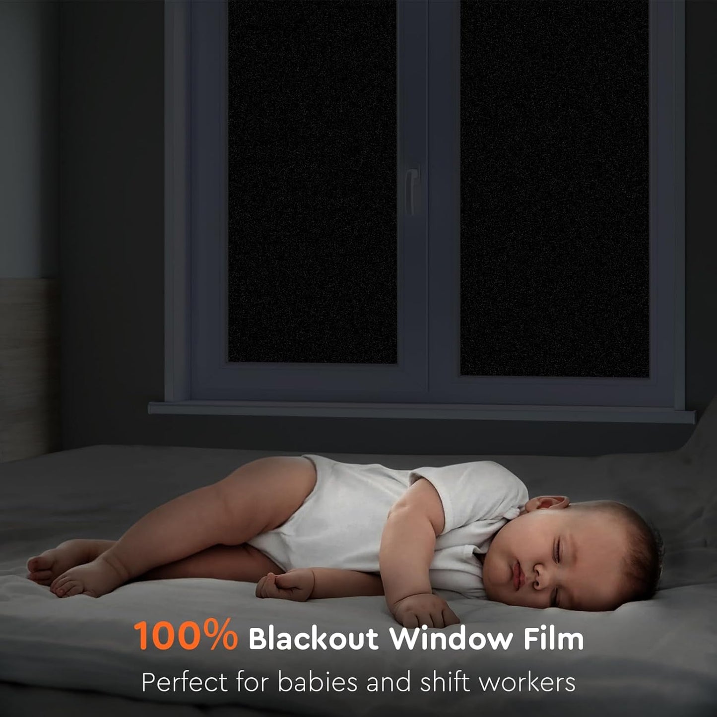 Kromapolis Blackout Window Privacy Film Total Light Blocking Room Darkening Window Covering, Removable Static Cling Frosted Glass Tint, Non-Adhesive, Black 17.5'' x 157.4''