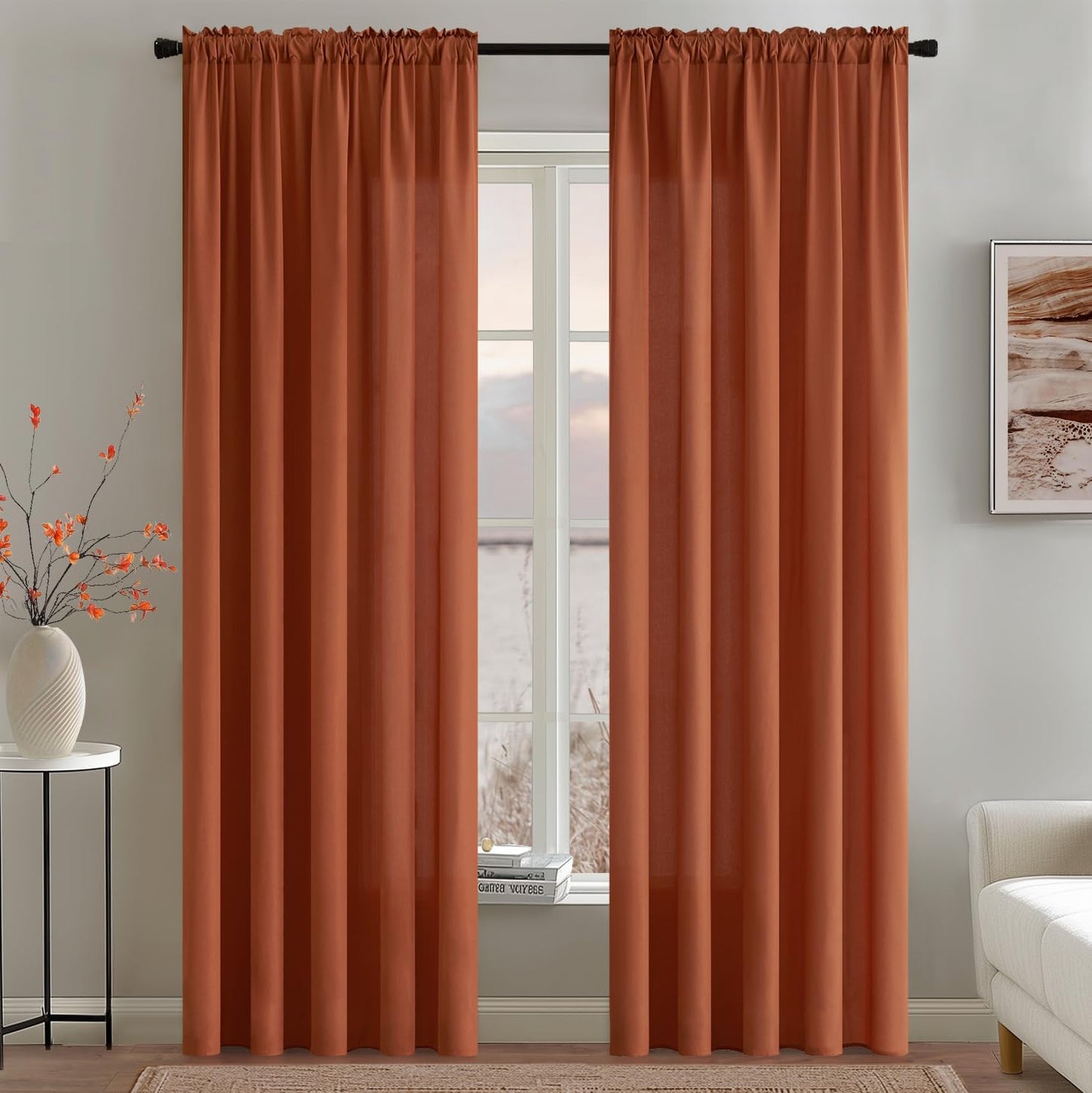 MIULEE Terracotta Privacy Sheer Curtains That Let Light in 72 Inches Long Non-See-Through Semi Sheer Curtain Light Filtering Window Curtains Drapes for Living Room Bedroom 2 Panels Set 42 X 72