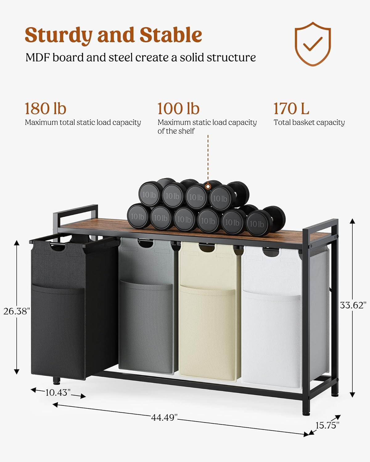 Lulive Laundry Hamper with Shelf, Laundry Basket 4 Section, Laundry Sorter Organizer with Pull-Out Removable Large 4 Color Bags & Large Top Shelf for Laundry Room, Bathroom and Dorm, 4 x 18 Gal (272L)