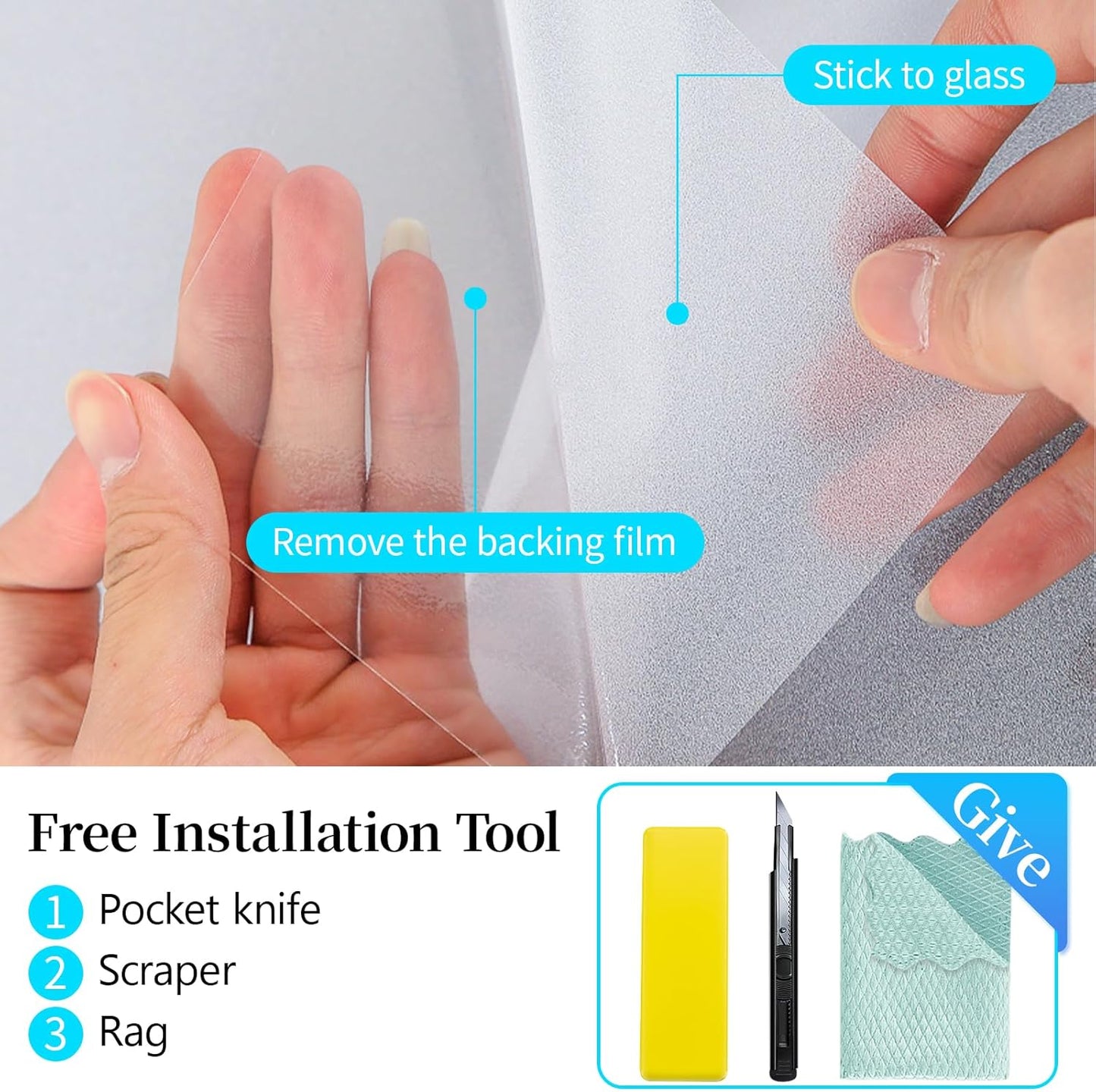 Niviy Frosted Window Film Non-Adhesive Shower Window Covering for Bathroom Office Living Room(17.7" Width by 78.7" Length)