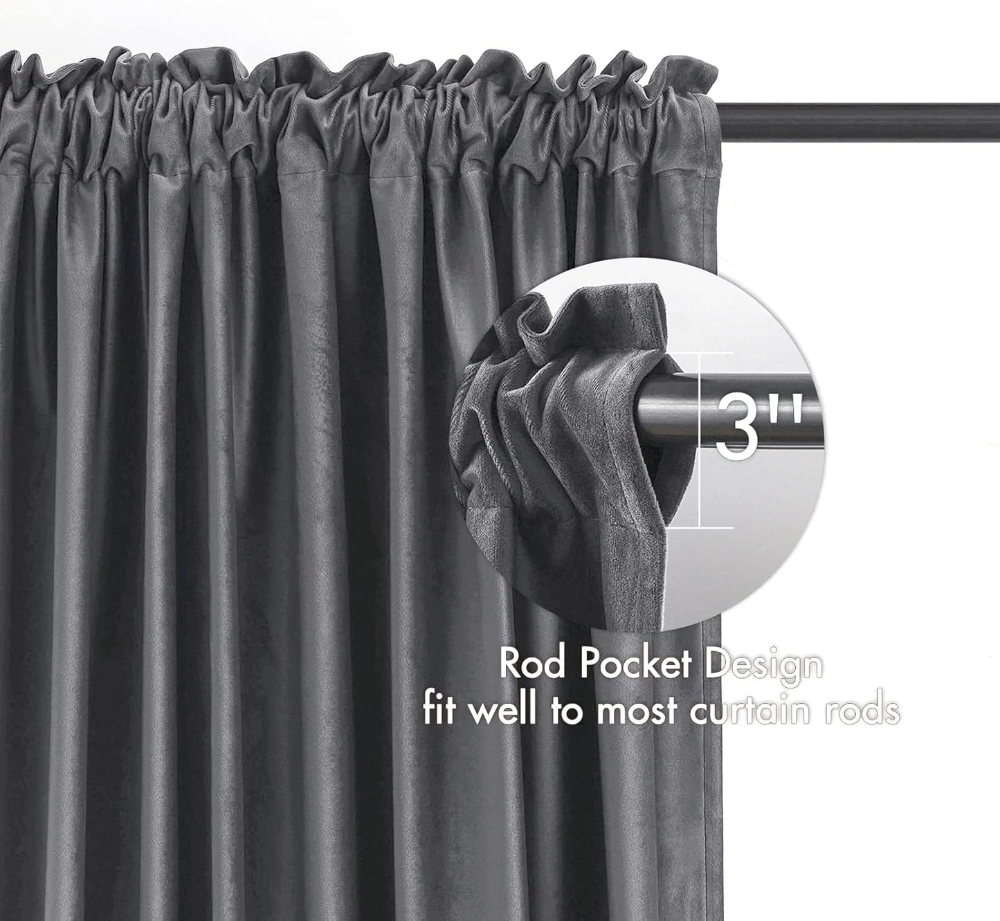 MIULEE Grey Velvet Curtains Thermal Insulated Blackout Curtain Drapes for Bedroom Living Room Darkening 63 Inches Long Curtains Panels Rod Pocket Set of 2