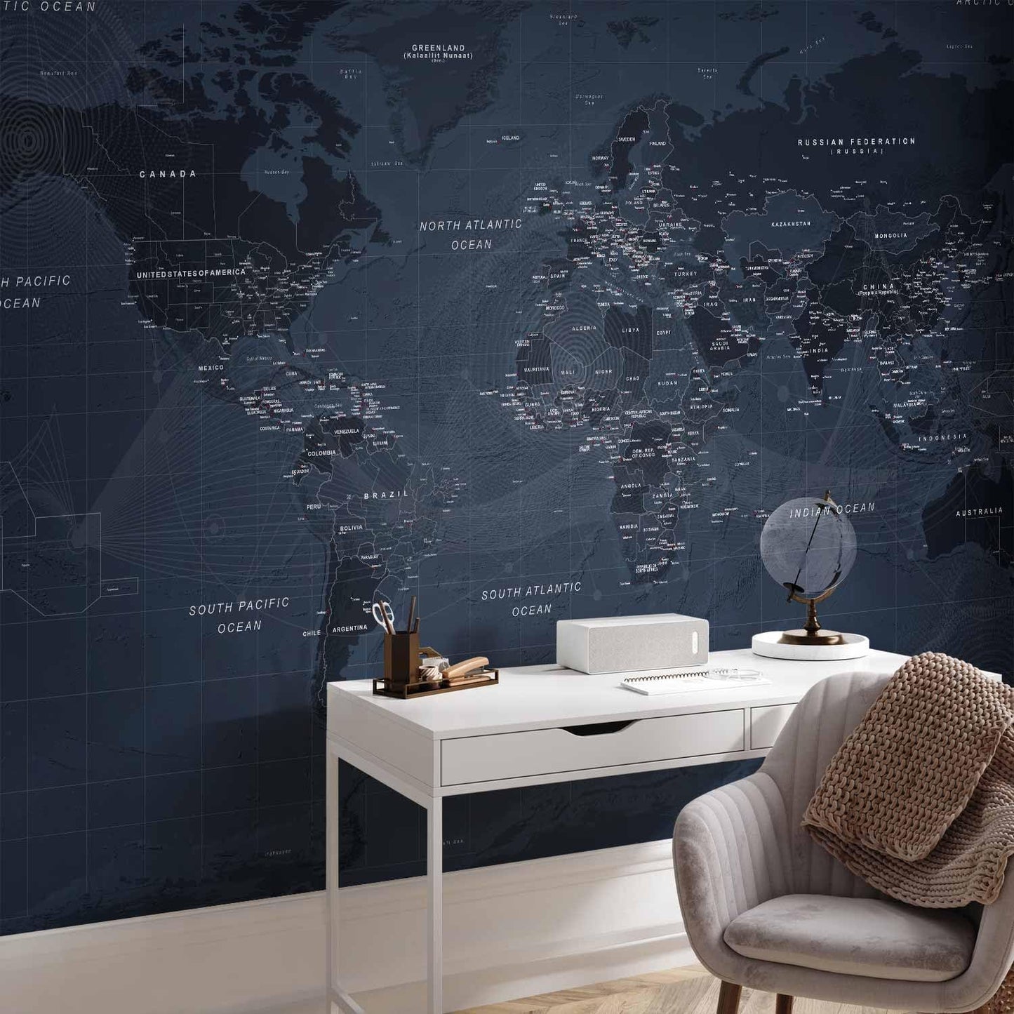 artgeist Premium Wall Mural World Map 177x124 in - XXL Non-Woven Wallpaper Fleece Wall Decor Photo Print Picture Image Design Home Map of The World k-A-0123-a-a
