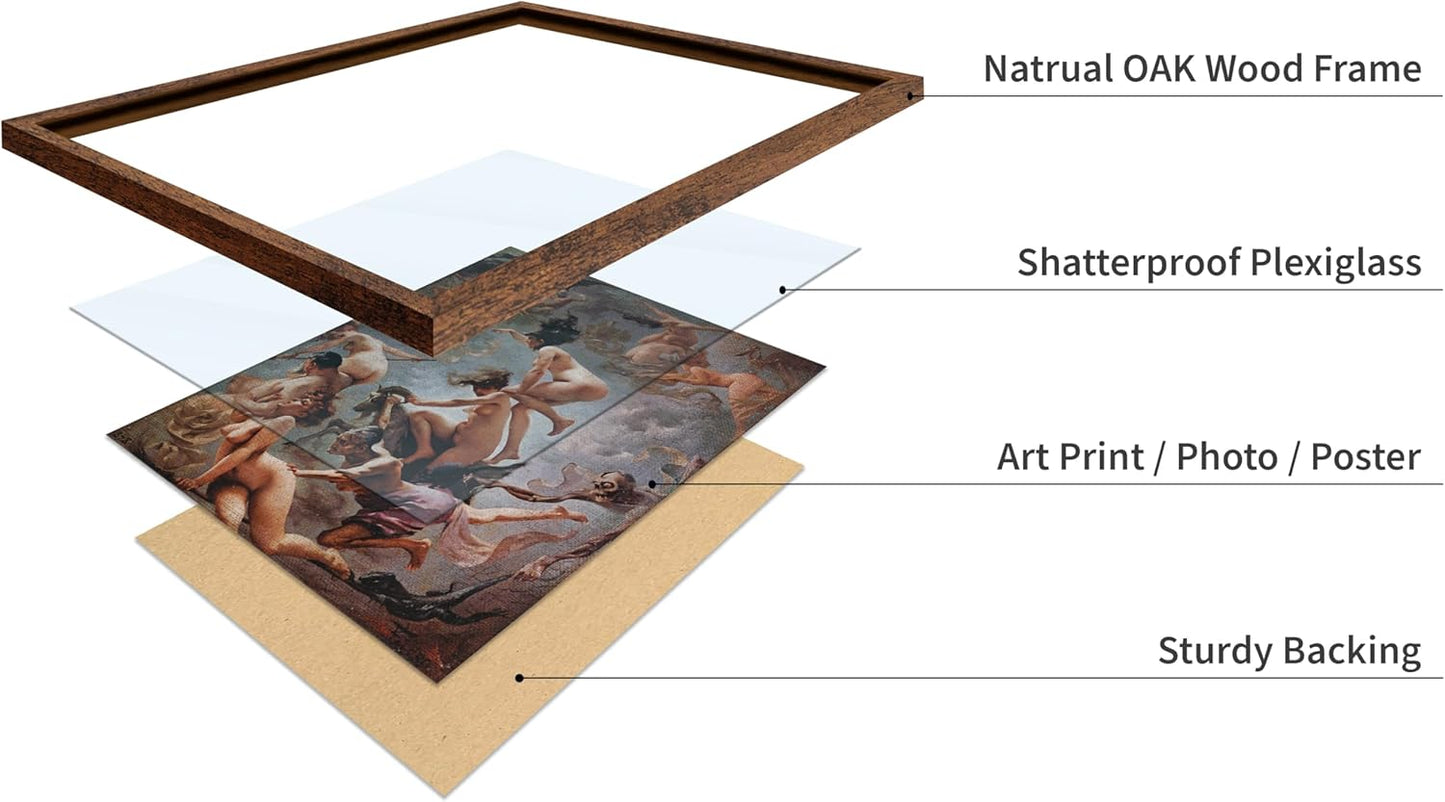 Poster Master Vintage Luis Ricardo Falero Poster - Retro Occult Print - Gift for Gothic, Horror Fan - Witches Going to their Sabbath, Pagan - Wall Decor for Bedroom, Dorm, 8x10 Brown Framed