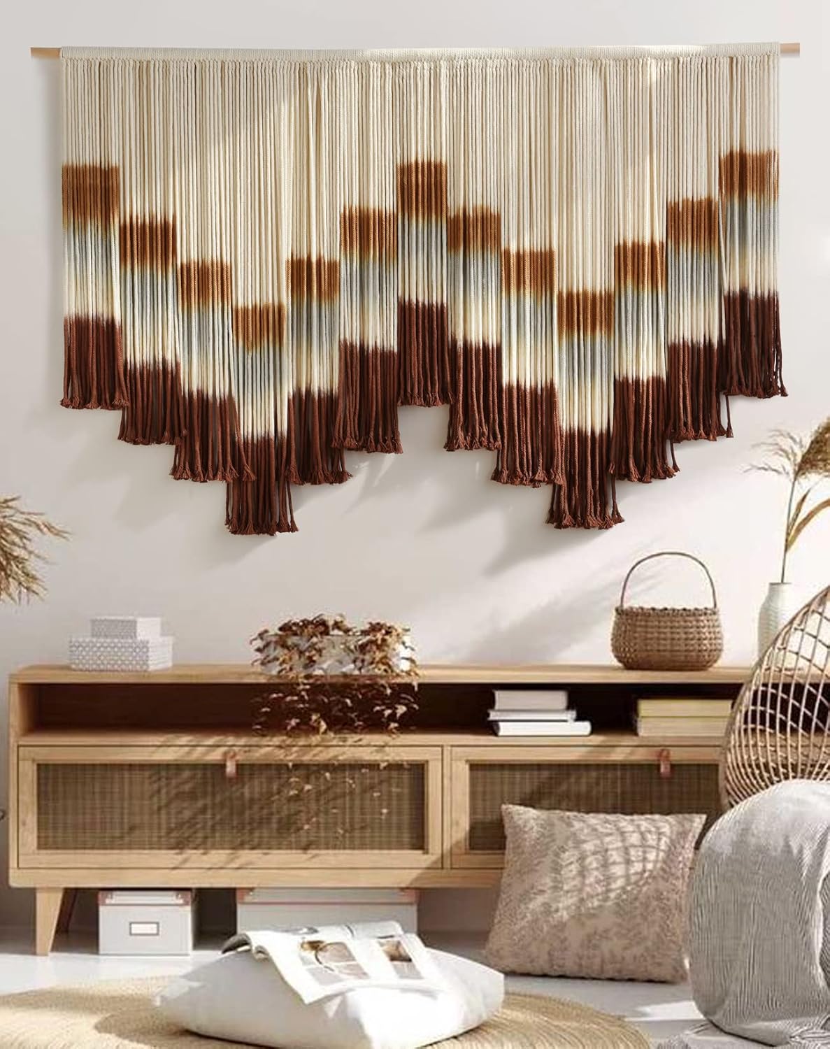 Flber Macrame Wall Hanging Tie-Dye Geometric Decor Large Scale Wall Art Statement Bohemian Yarn Tapestry Home Wall Decor 59''W*35''L