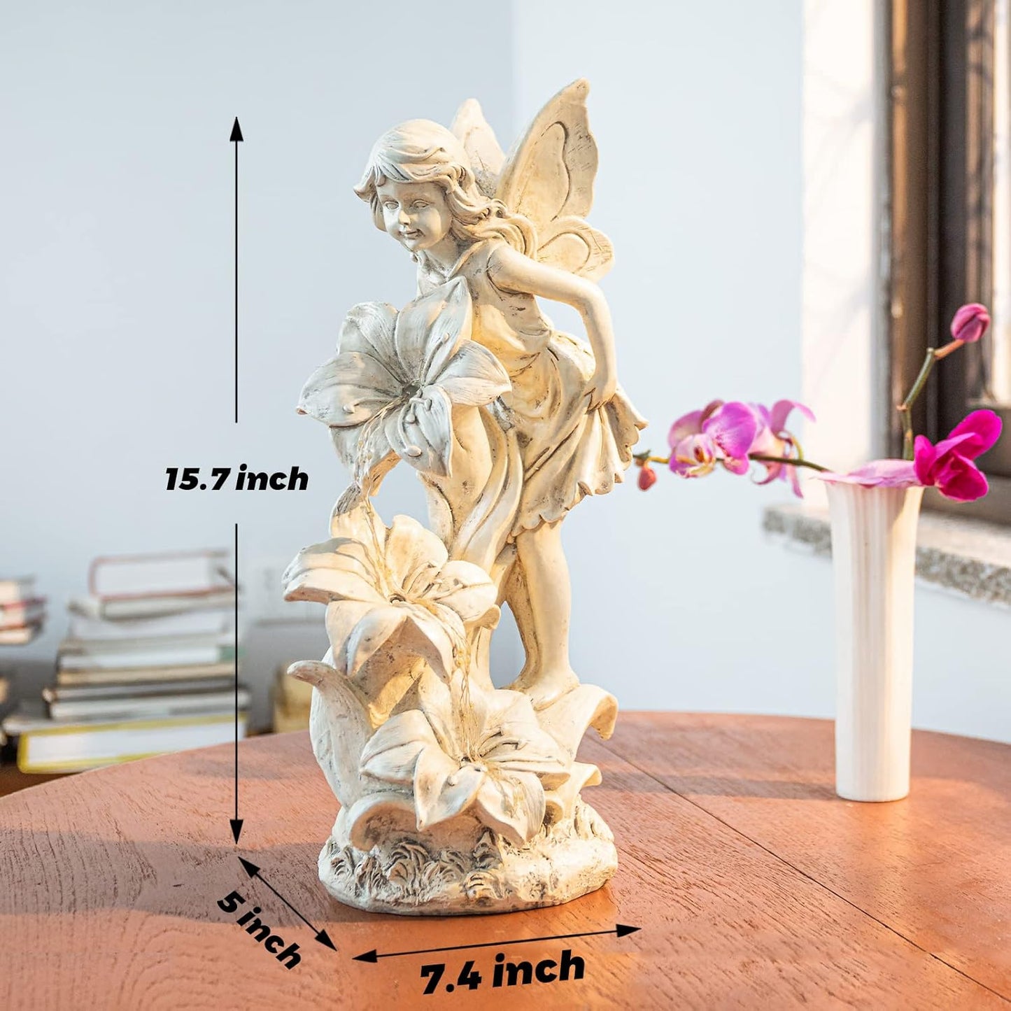 Angel Garden Statue Outdoor, Solar Powered Resin Garden Sculptures Fairy Angel Statues Waterproof LED Lights Yard Art Decorations for Outside Patio Lawn Ornament Gardening Gifts