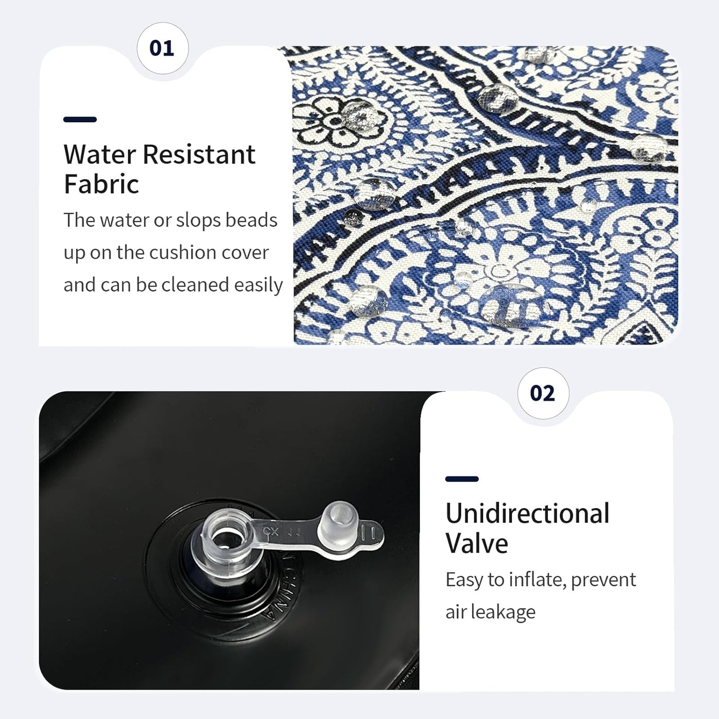 Inflatable Ottoman Stool D21 xH9 for Outdoor/Indoor Use, Water Repellent Patio Foot Rest Stool with Portable Handle,Round Pouf Ottoman Suitable for Garden,Deck and Camping - Medallion Blue