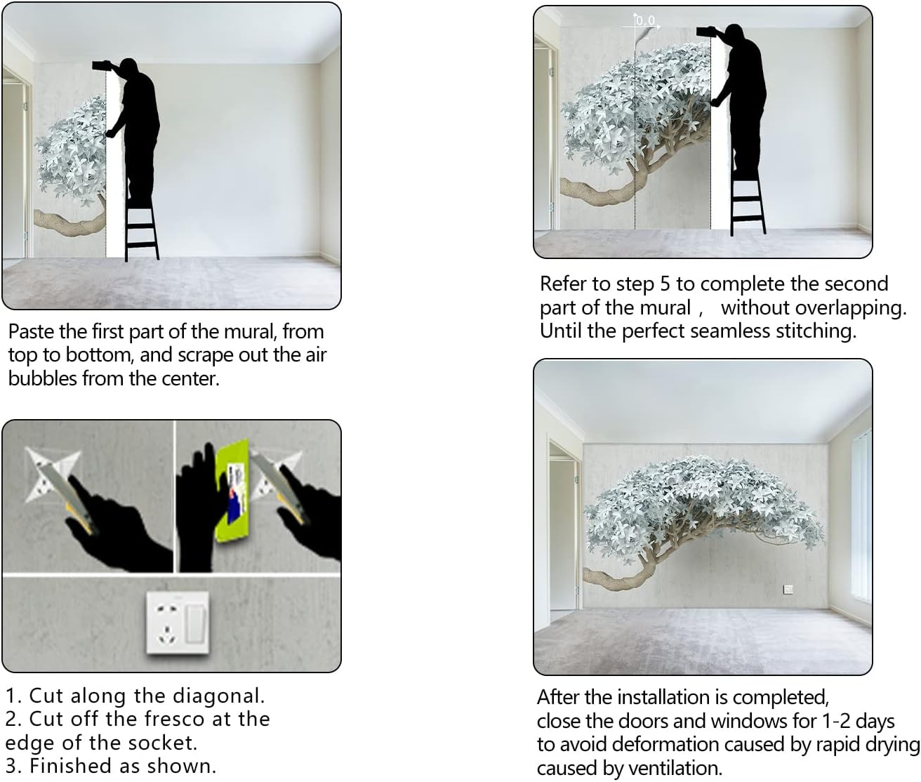 Modern Abstract Tree Wallpaper for Bedroom 3D Mural Living Room Large Wall Mural Room Adhesive Fabric Decor - 91"x65"（Not Peel and Stick）