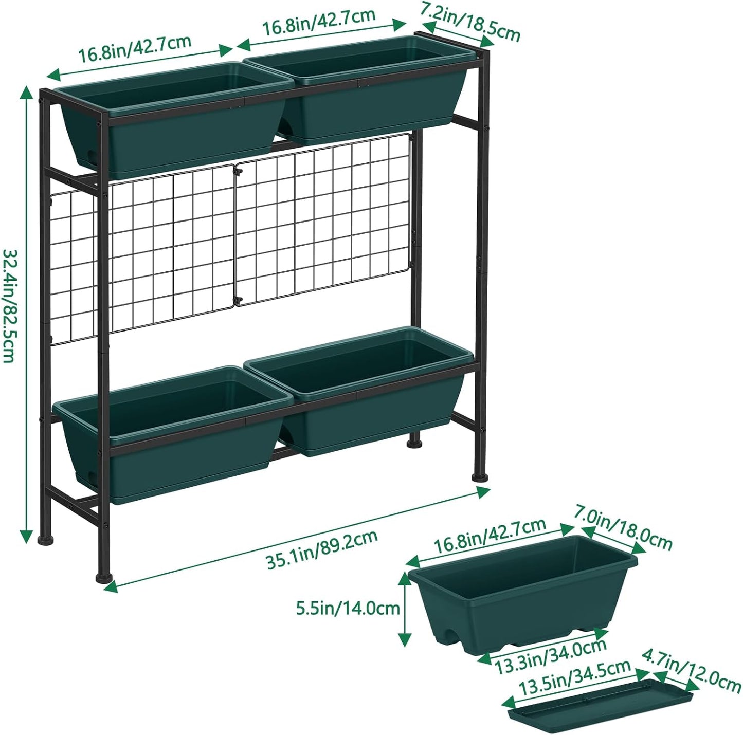 Raised Garden Beds 32.4" Tall Vertical Planter Boxes with Trellis Standing Herb Garden Planter Outdoor with Metal Fences Legs for Small Climbing Plant Gardening Vegetables Patio Balcony Porch, Green