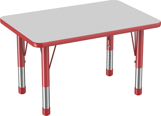 FDP Rectangle Activity School and Classroom Kids Table (24 x 36 inch), Chunky Toddler Leg, Adjustable Height 15-24 inches - Gray Top and Red Edge