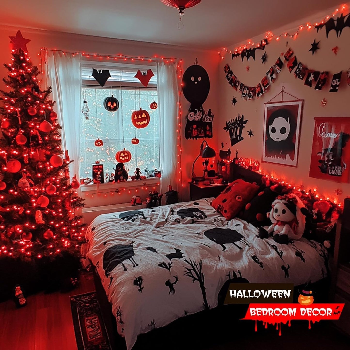 JMEXSUSS 200 LED Halloween Lights Indoor Outdoor, 66ft Connectable LED Red Christmas Lights Plug in, 8 Modes Red String Light for Halloween Tree Indoor Bedroom Garden Yard Porch House Decorations