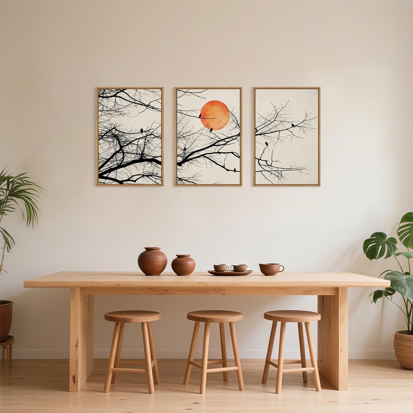 Celestdeco Large Vintage Tree Branch Framed Canvas Wall Art Set, Retro Tree Drawing Wall Decor, Nature Botanical Wall Painting, Neutral Landscape Art Print for Living Room, Bedroom, Office - 24"X36"X3