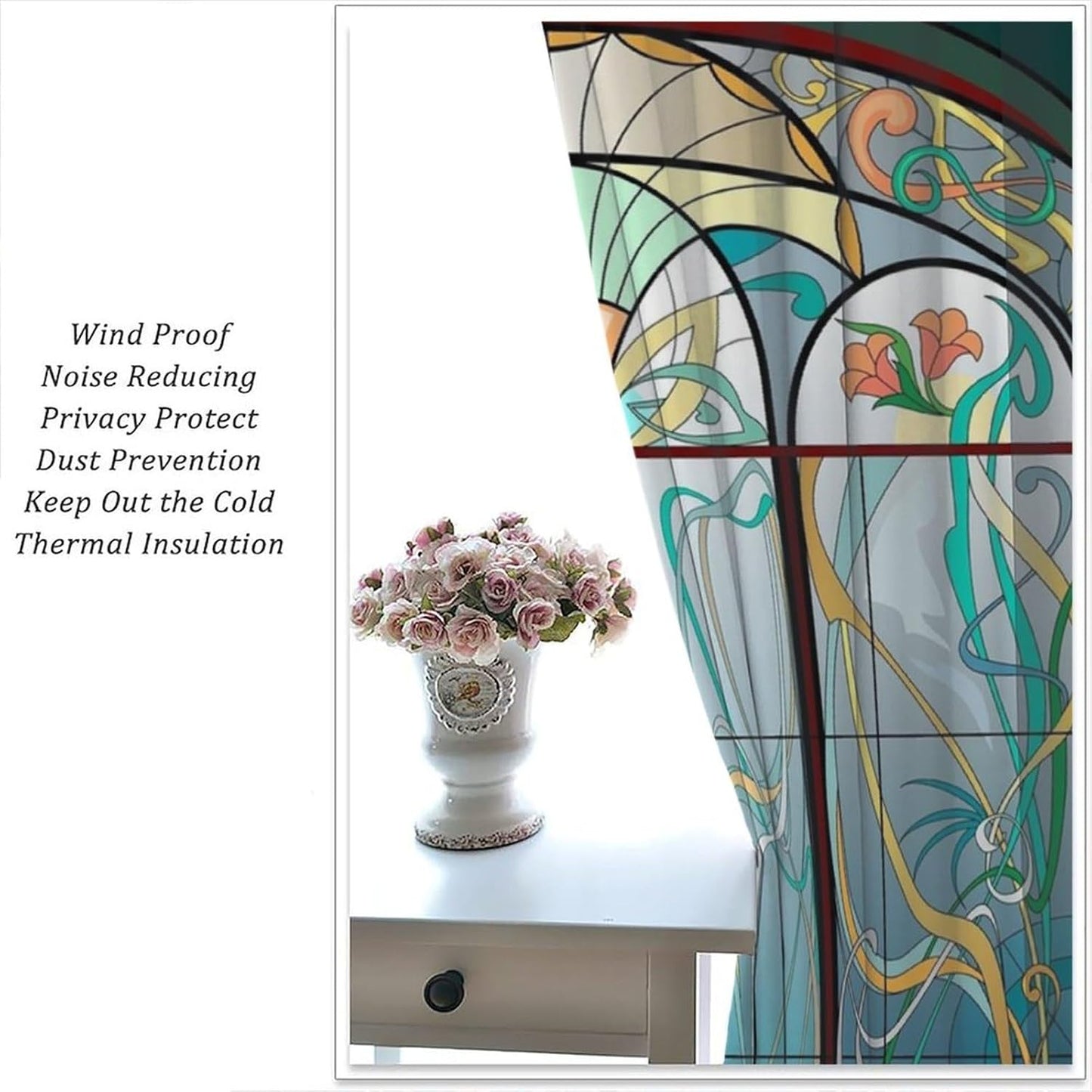 Stained Glass Curtains, Retro Mid Century Boho Abstract Art Home Decor Drapes for Bedroom Living Room Kitchen Window Treatment 2 Panels Set Total Size 63" W X 63" L Inch