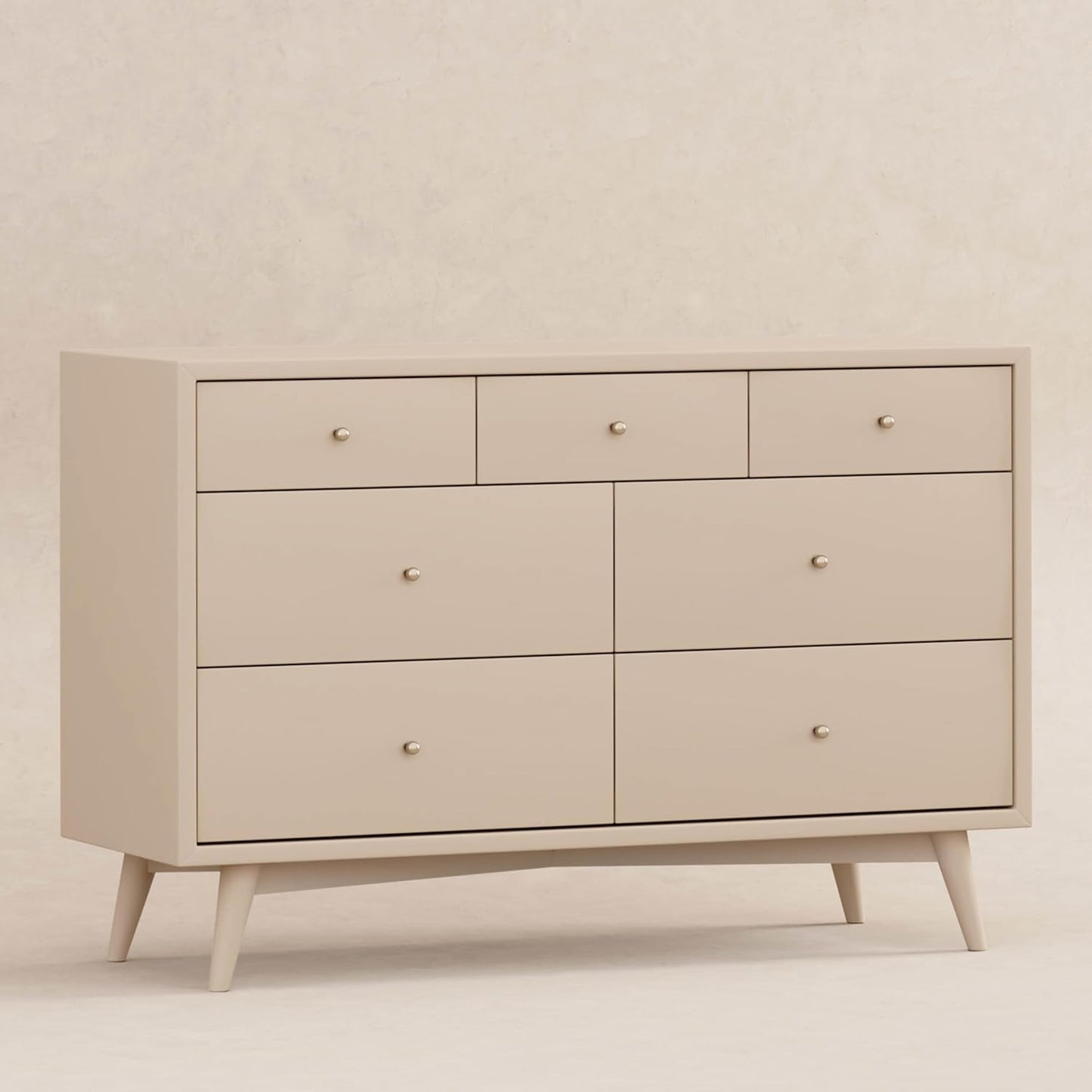 babyletto Palma 7-Drawer Assembled Double Dresser in Taupe, Greenguard Gold Certified