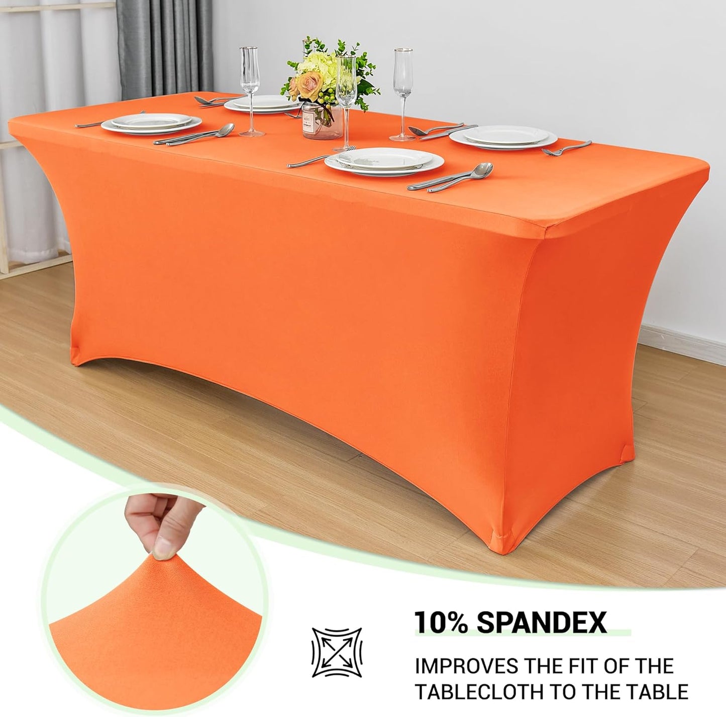 Obstal 6ft Stretch Spandex Table Cover for Standard Folding Tables - Universal Rectangular Fitted Tablecloth Protector for Wedding, Banquet and Party, 72L x 30W x 30H Inches, Orange, 2pc