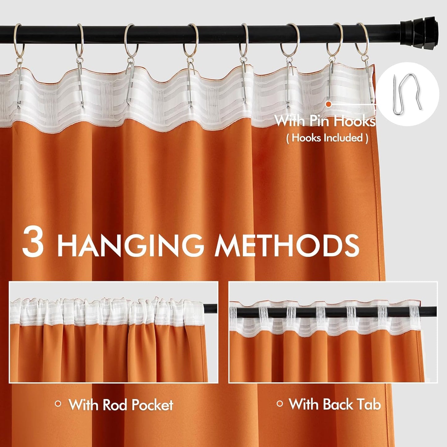 MIULEE Orange Back Tab Blackout Curtains 102 Inch Long 2 Panels Set for Living Room Bedroom, Rod Pocket/Pinch Pleated Fall Thermal Insulated Room Darkening Light Blocking Floor to Ceiling Drapes