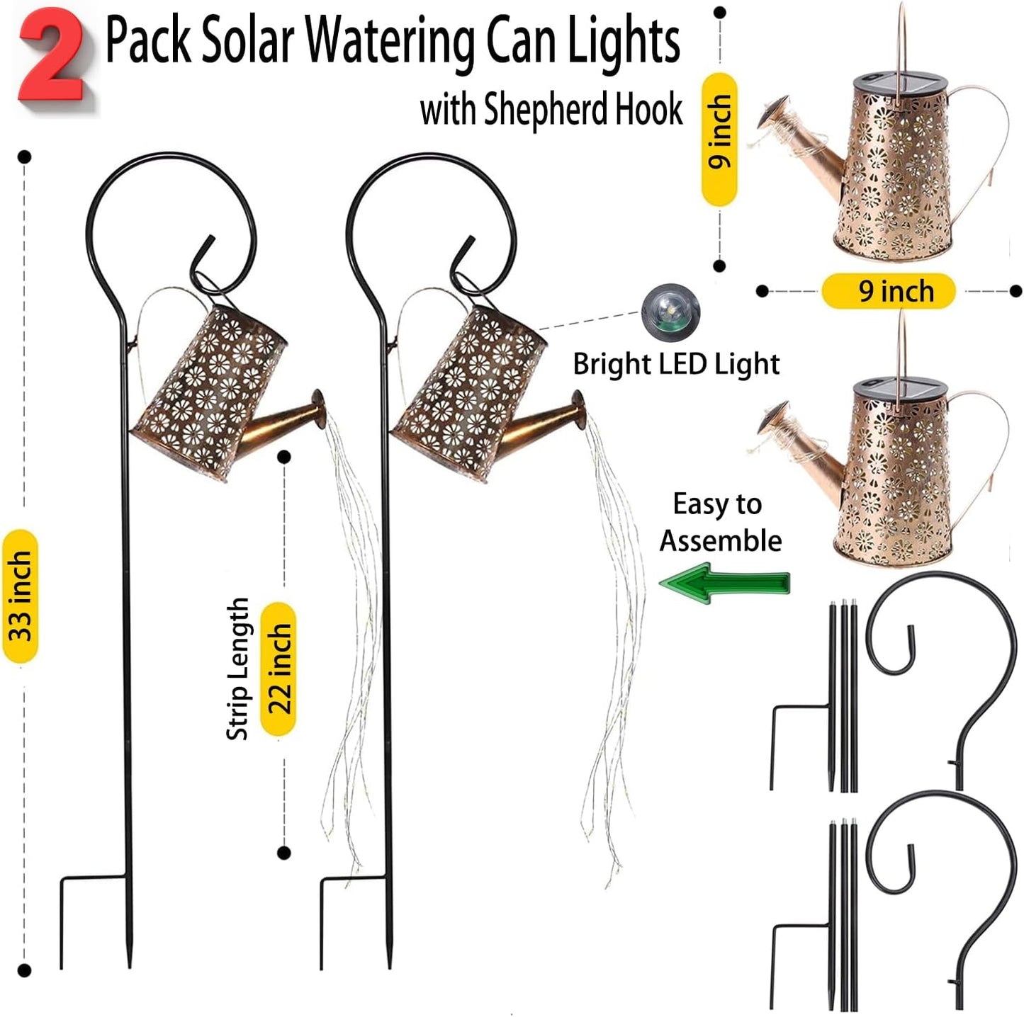2 Pack Solar Watering Can with Lights,Solar Outdoor Garden Decor Waterproof Hanging Lantern Landscape Lights Outside Decorations for Yard Lawn Patio Gardening Gifts.