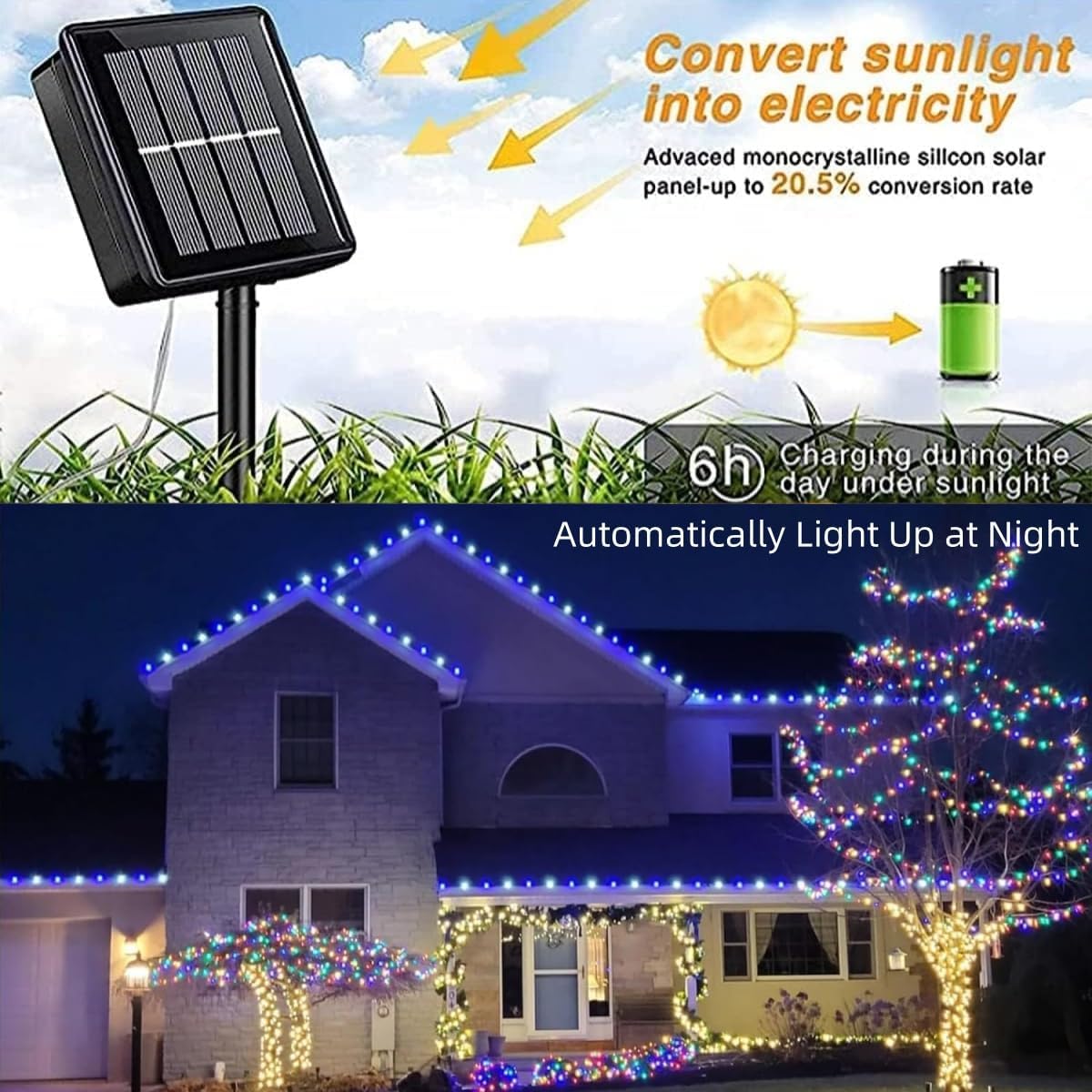 YEGUO Solar Rope Lights Outdoor Waterproof LED, 2 Pack Each 33ft 100 LED String Lights Outdoor, Clear PVC Tube White and Blue Solar Christmas Lights