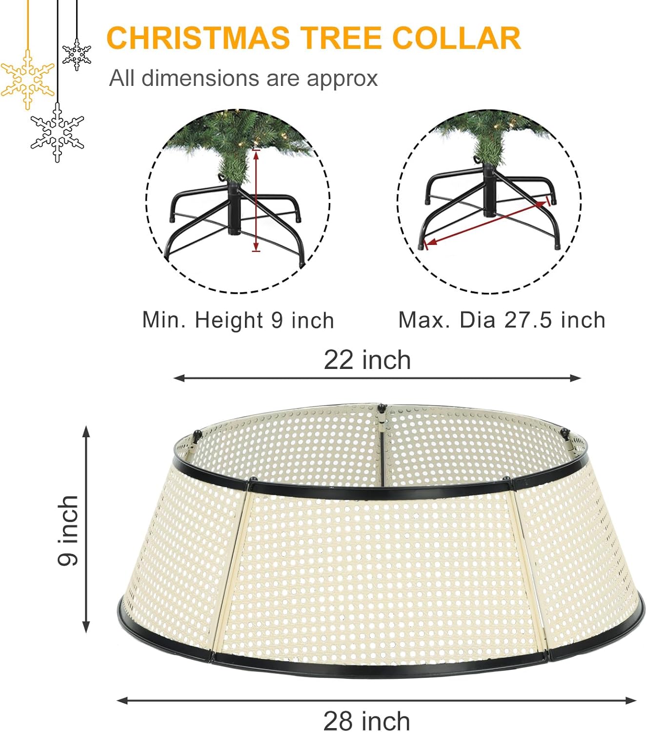 Metal Christmas Tree Collar, 28’’ D Christmas Decorative Base Cover for Christmas Tree, Tree Skirt, Tree Ring - Cream