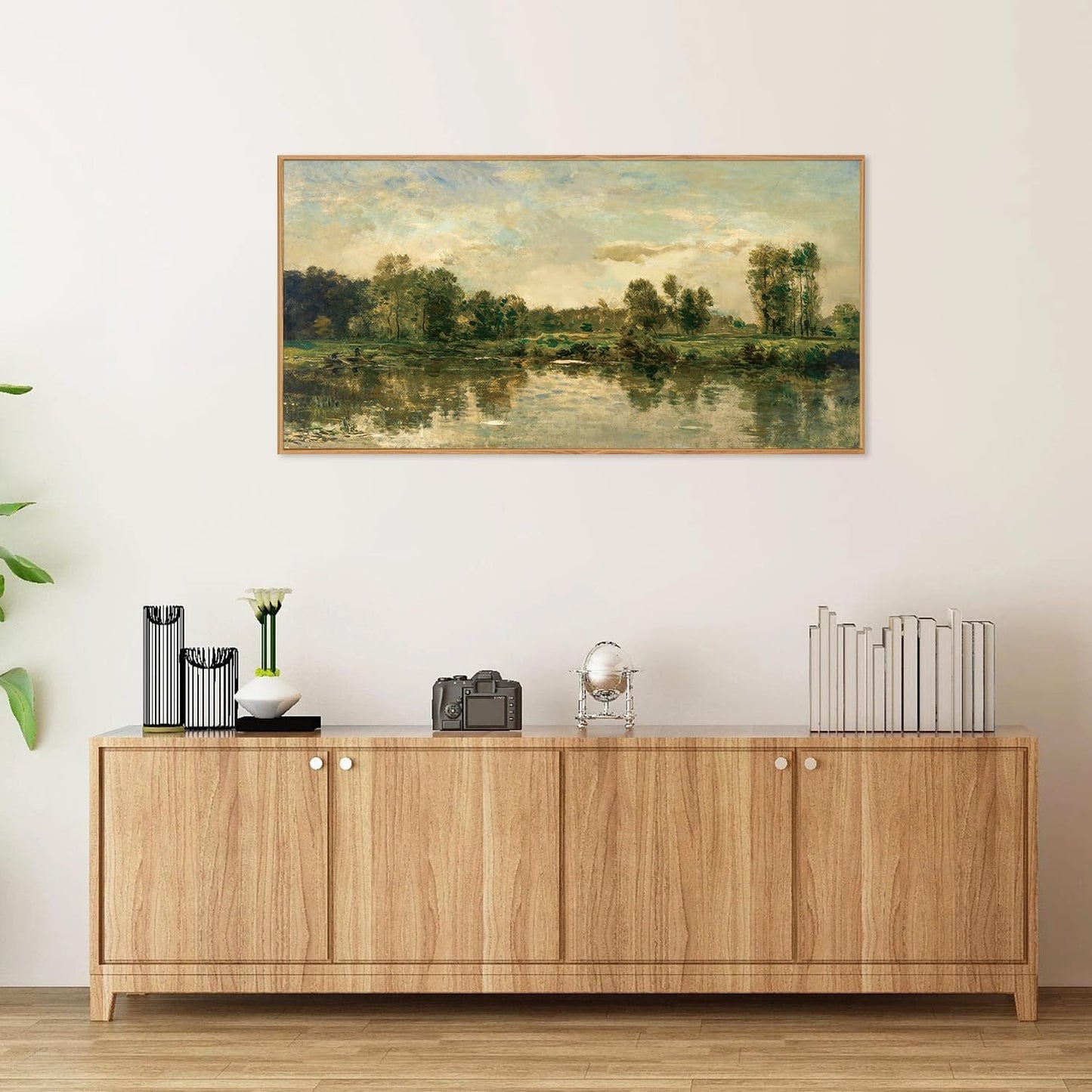 Tinonedraw Vintage Nature Framed Canvas Wall Art Set of 3, French Country Wall Decor, Rustic Landscape Farmhouse Art Paintings, Olive Green Trees Art Prints for Living Room Bedroom Office 20"x40"