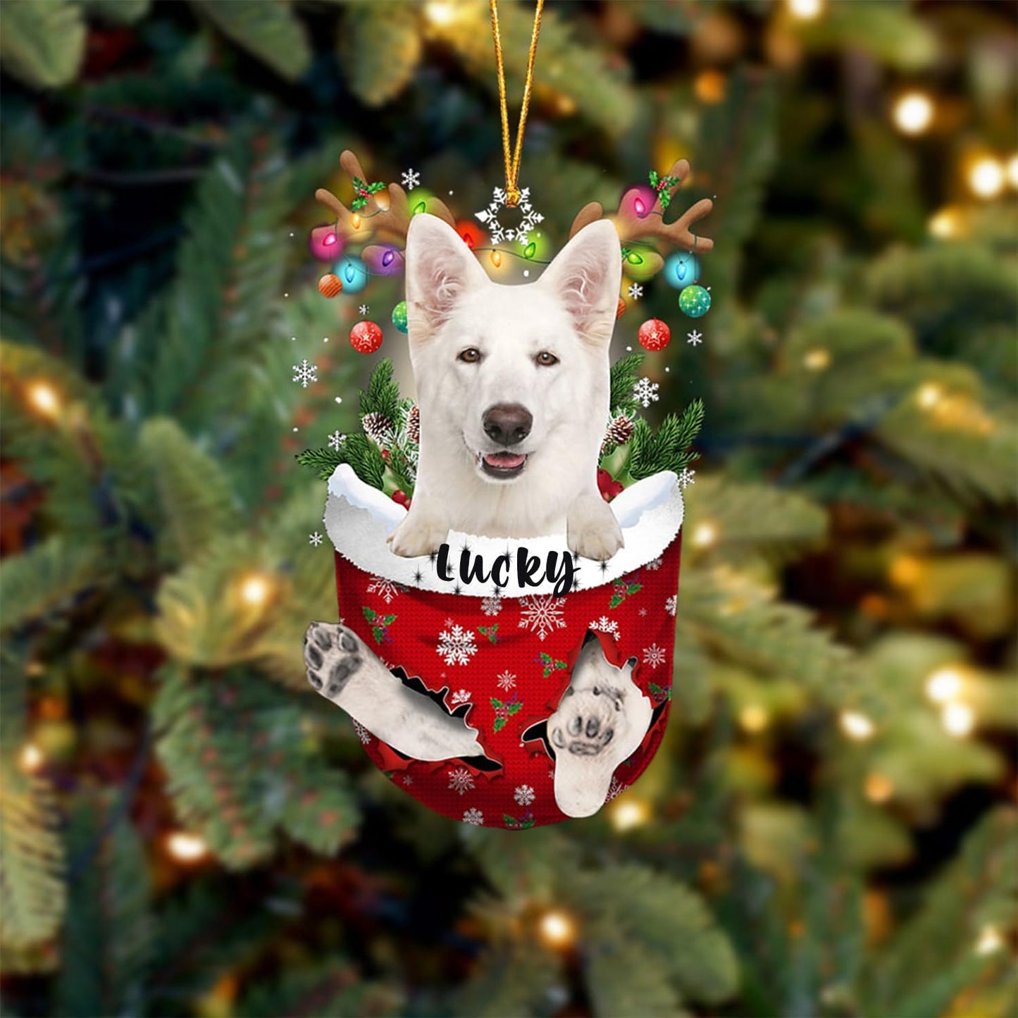 White German Shepherd Dog Christmas Ornament, White German Shepherd in Snow Pocket Christmas Tree Ornament, Dog Lovers Gift Idea Xmas Decor, Decorations for Tree, Christmas Ornament Gift for Dog Lover