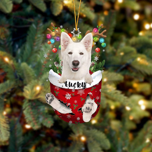 White German Shepherd Dog Christmas Ornament, White German Shepherd in Snow Pocket Christmas Tree Ornament, Dog Lovers Gift Idea Xmas Decor, Decorations for Tree, Christmas Ornament Gift for Dog Lover