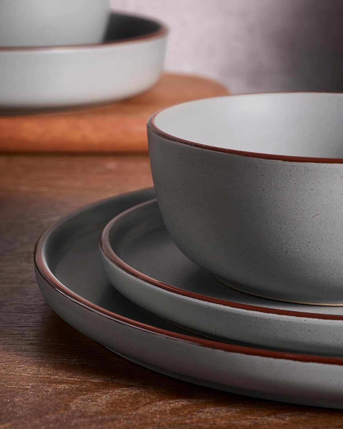 Famiware Mercury Plates and Bowls Sets, 12 Pieces Stoneware Dinnerware Sets, Dishes Set for 4, Microwave and Dishwasher Safe, Dark Grey