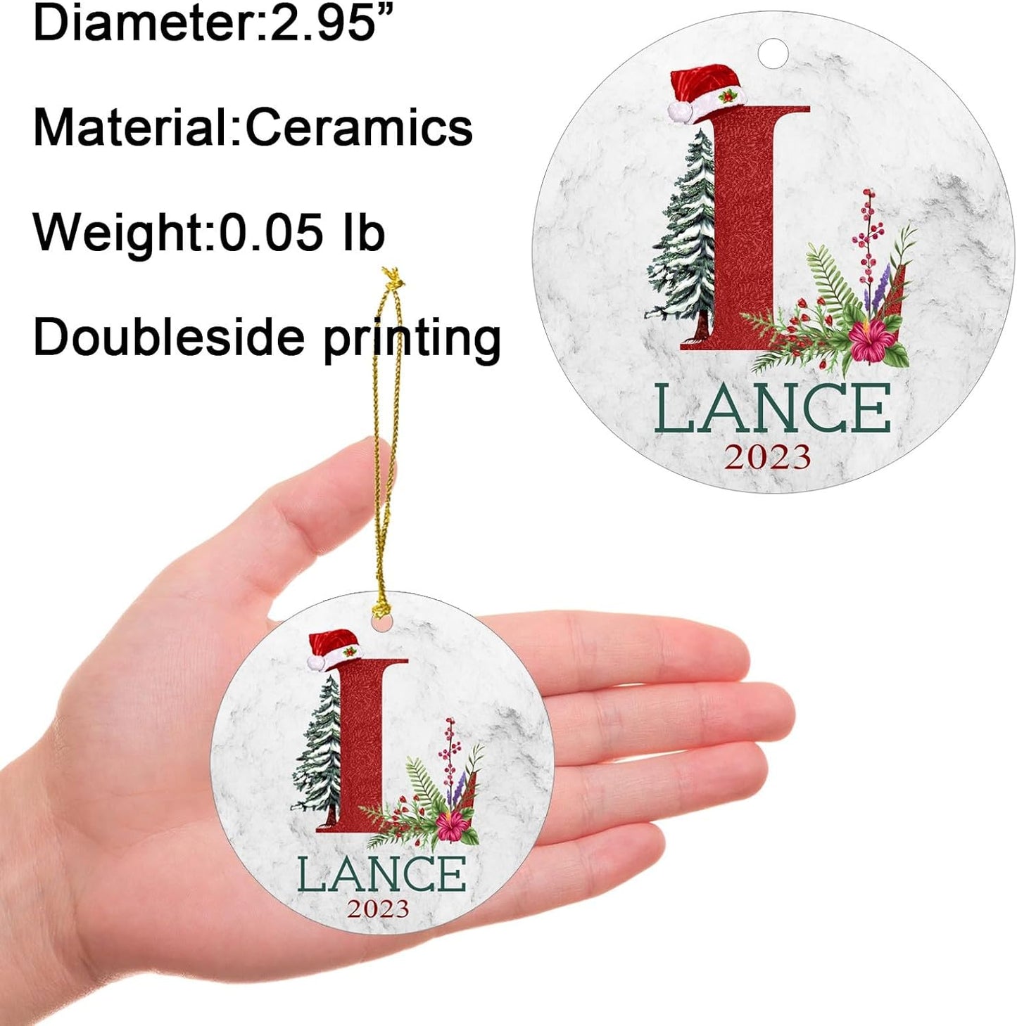 Personalized Christmas Ornaments,Double-Sided Ceramics Custom Monogram Ornament - Up to 26 Letters - Monogrammed Christmas Ornaments,Hangding Customized Xmas Ornament