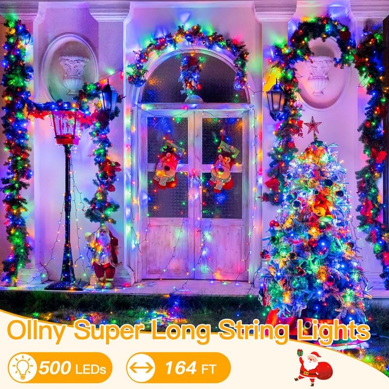 Ollny Christmas Lights, 500LED 164FT Long Christmas Tree Lights with 8 Modes Remote Timer IP44 Waterproof, Outdoor Christmas Lights for Tree House Yard Outside Xmas Decorations Multicolor